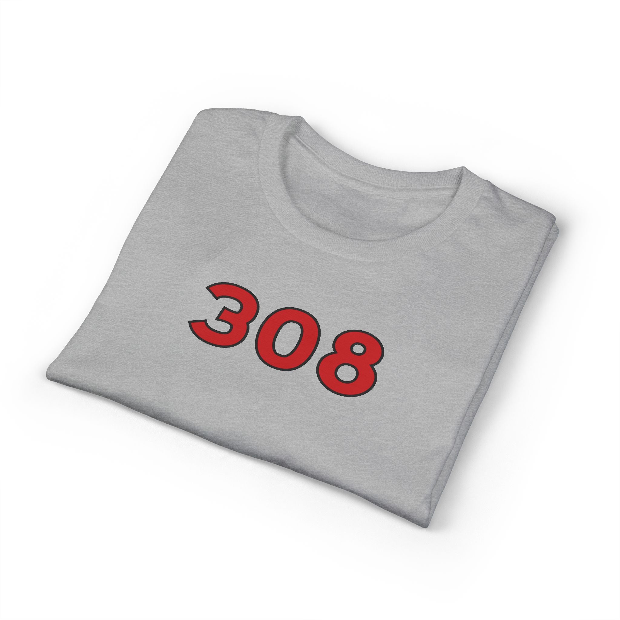308 Number Tee — Simple Red Athletic Graphic T-Shirt