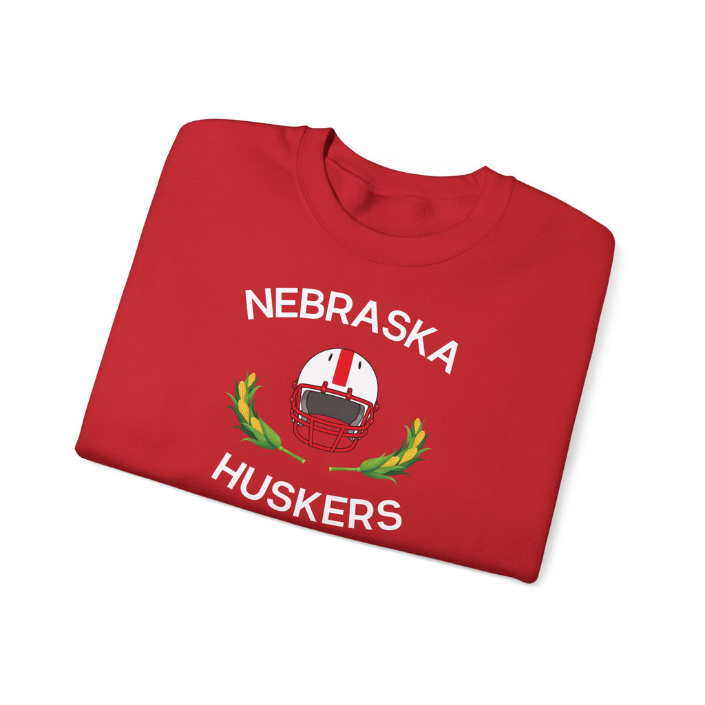 Nebraska Huskers Football Crewneck Sweatshirt – Helmet & Corn Design