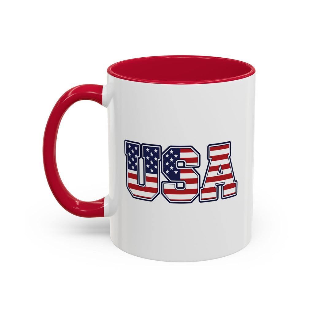USA Flag Coffee Mug - Patriotic 11oz/15oz Color-Accent Ceramic
