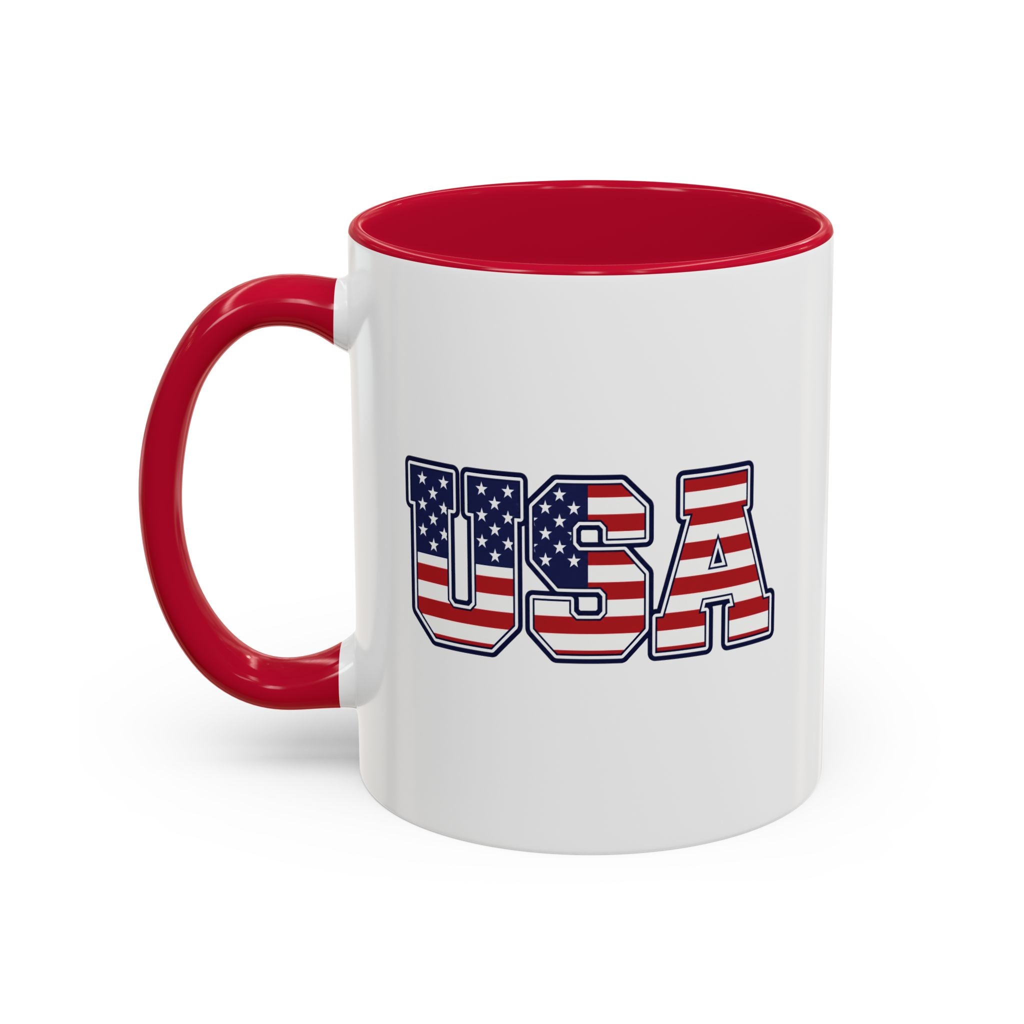 USA Flag Coffee Mug - Patriotic 11oz/15oz Color-Accent Ceramic