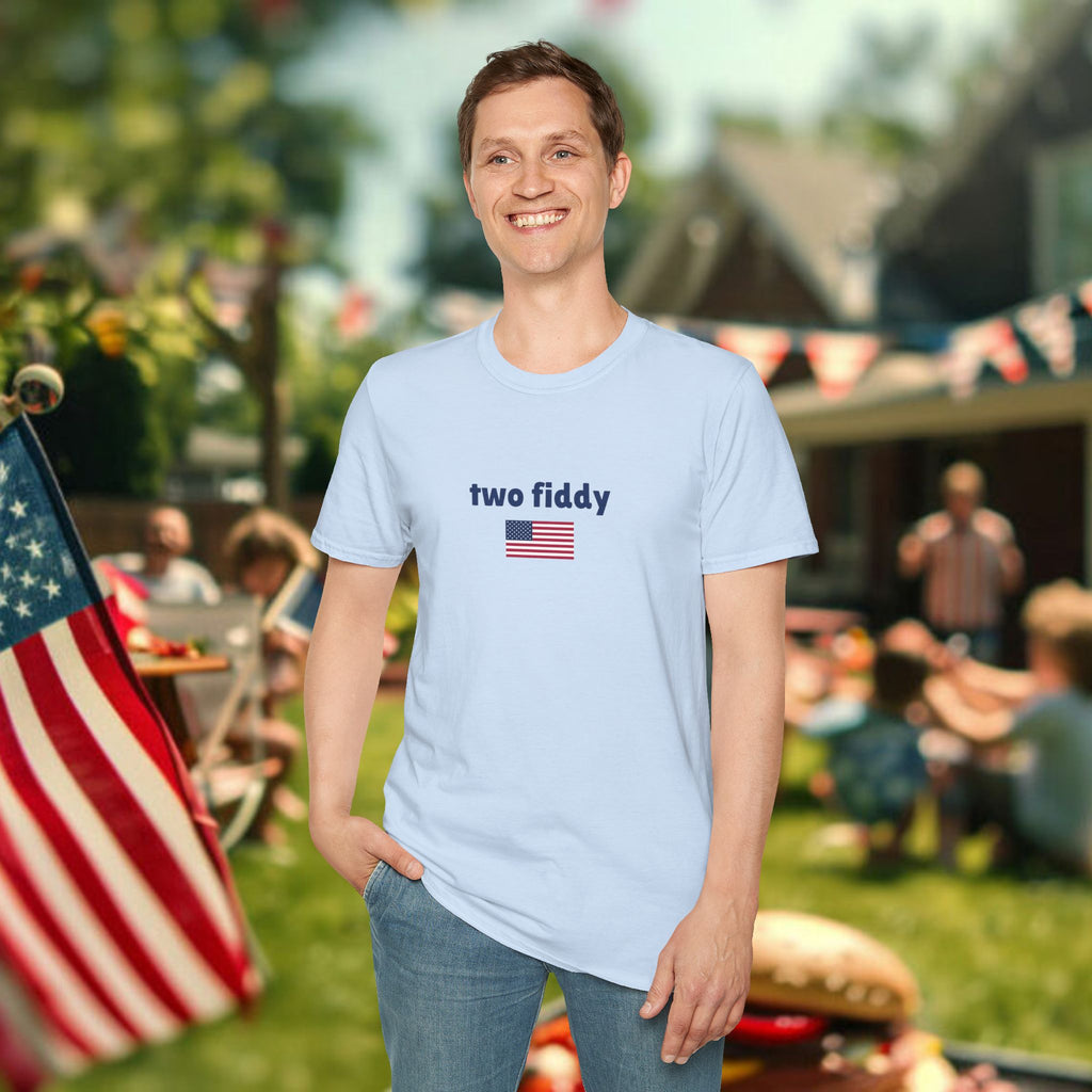 T-Shirt “two fiddy” Patriotic American Flag Tee — Funny Casual USA Pride Shirt