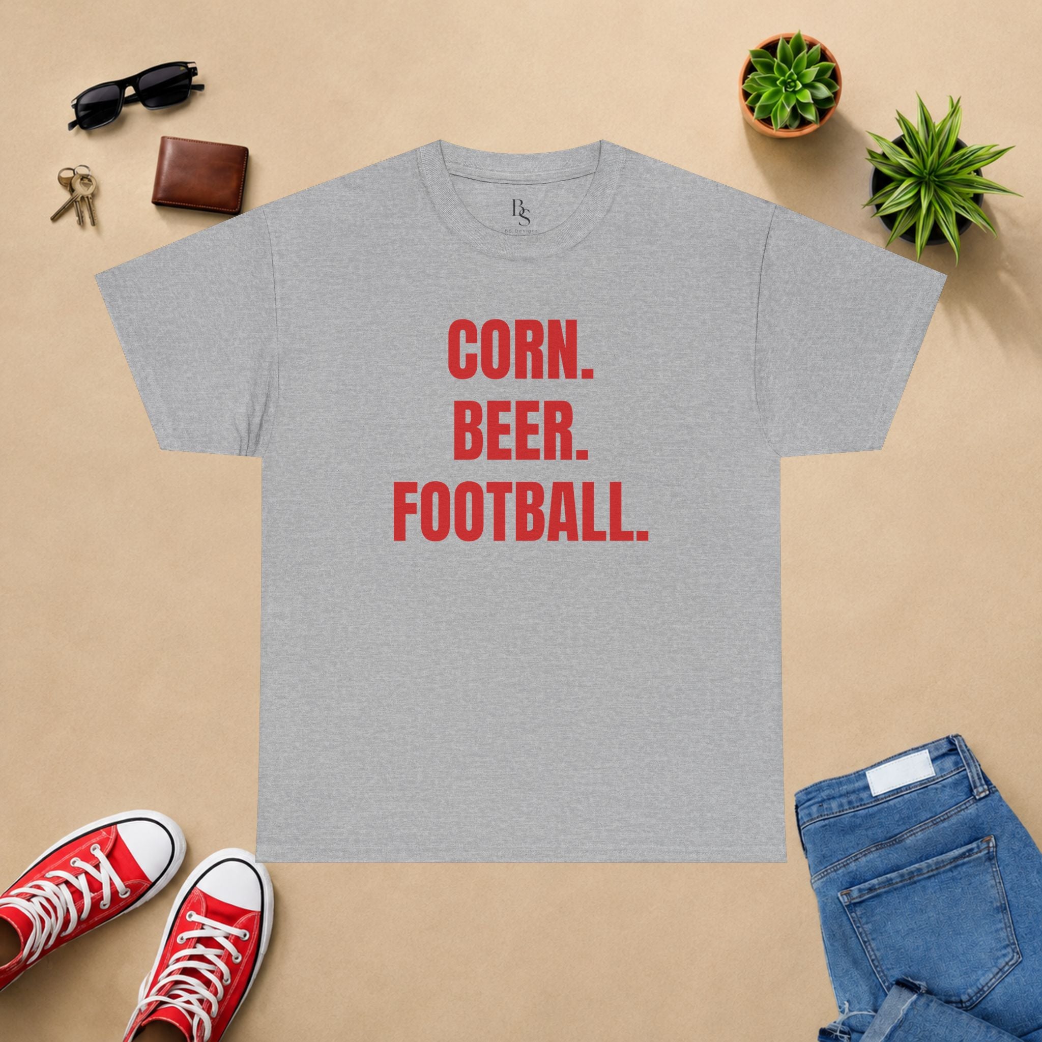 Corn. Beer. Football. T-Shirt — Tailgate & Fall Harvest Game Day Tee