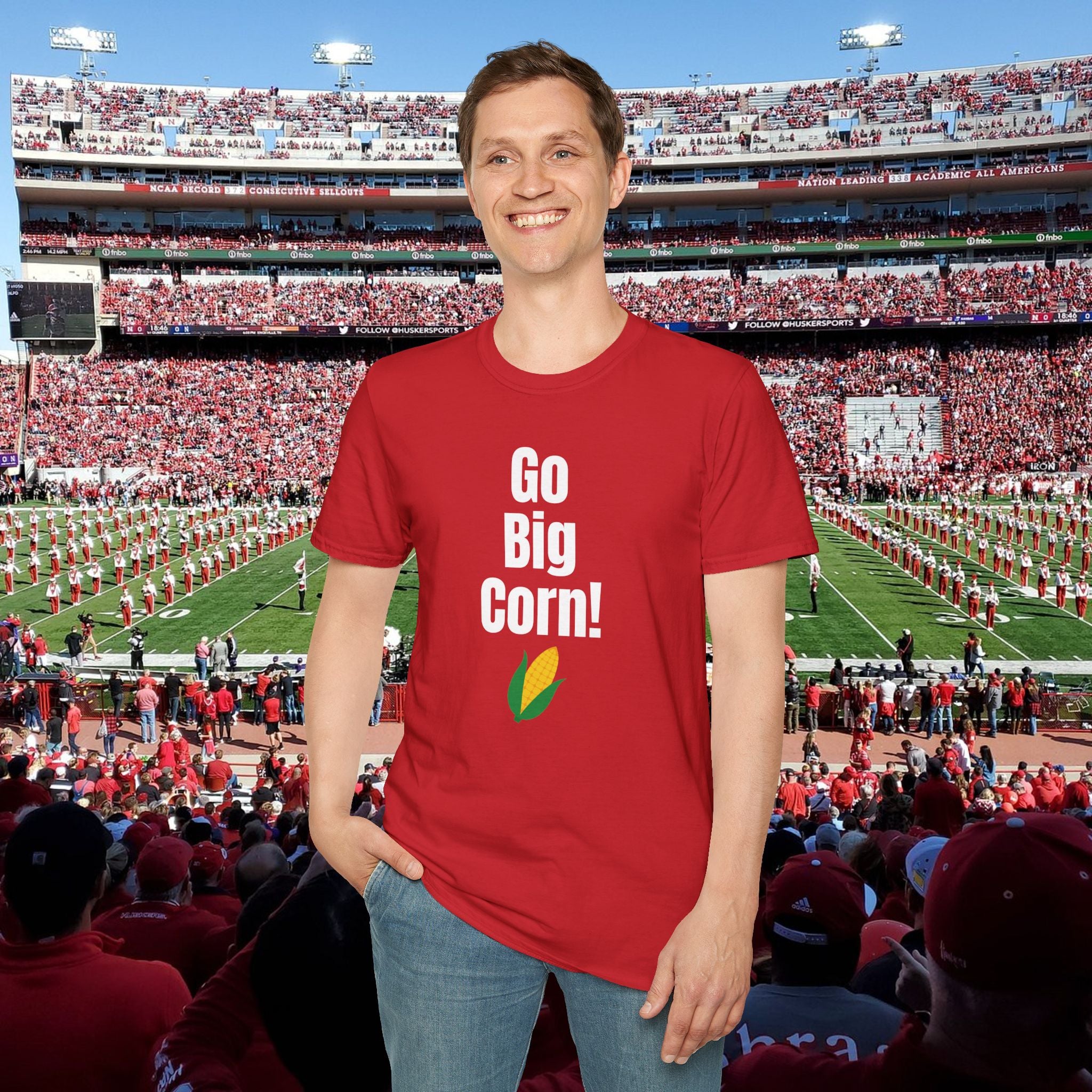 Go Big Corn! T-Shirt — Funny Corn Graphic Tee for Farmers and Nebraska Fans