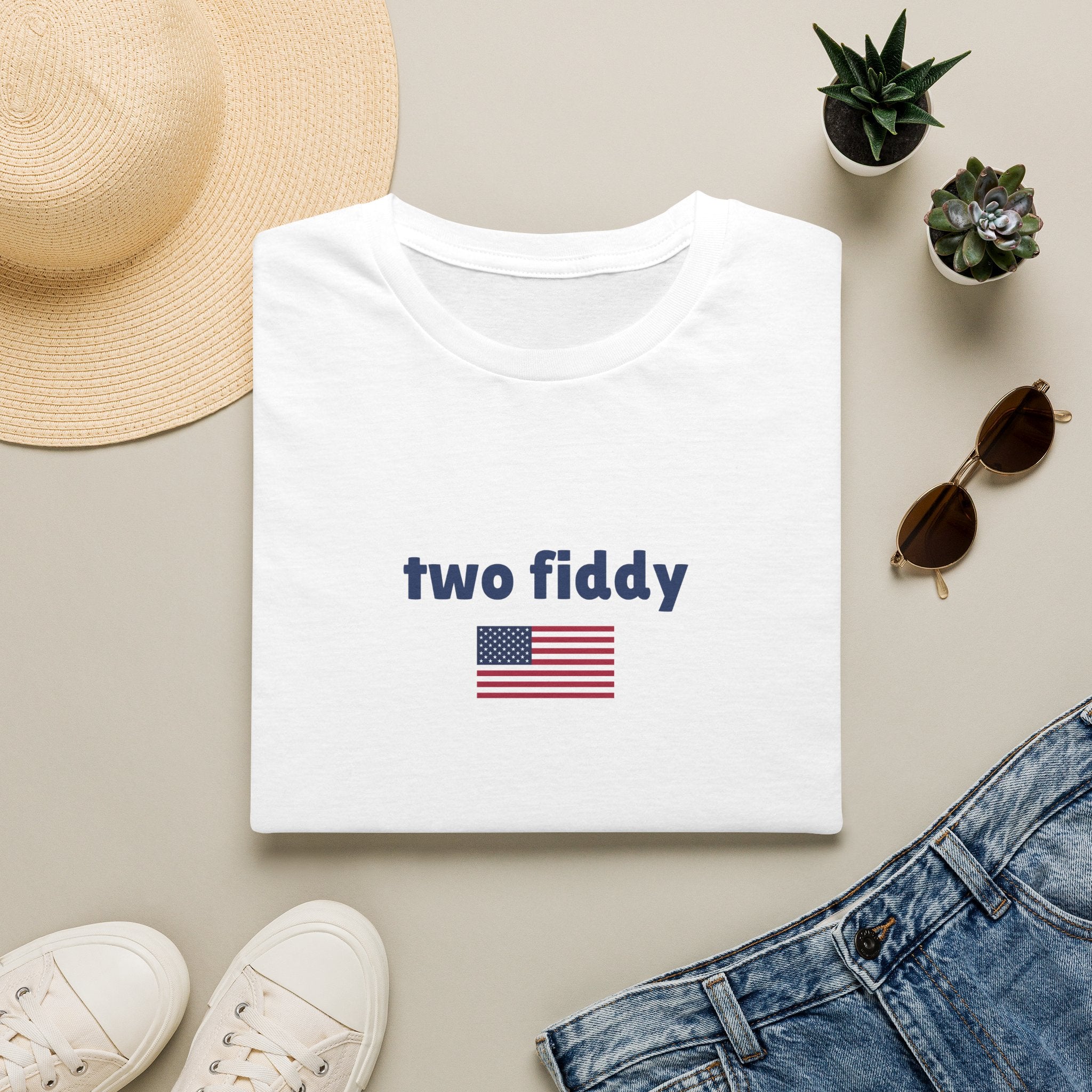 T-Shirt “two fiddy” Patriotic American Flag Tee — Funny Casual USA Pride Shirt