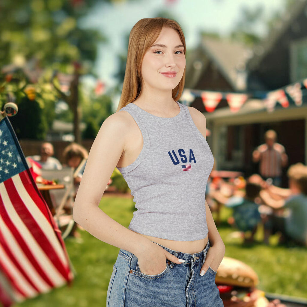 USA Flag Racer Tank Top — Patriotic Women’s Crop Tank for 4th of July
