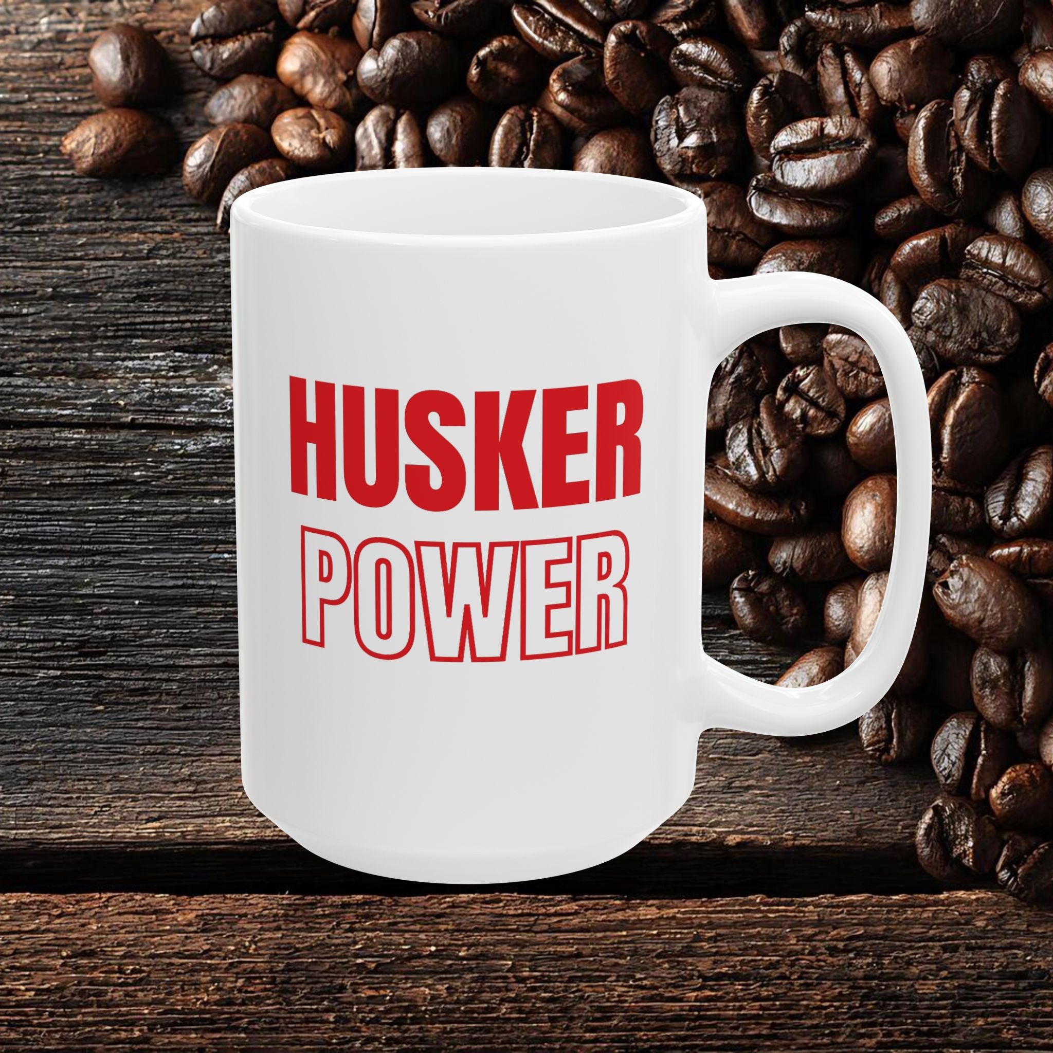 Coffee Mug — "Husker Power" Bold Red Typography Ceramic Mug (11oz & 15oz)