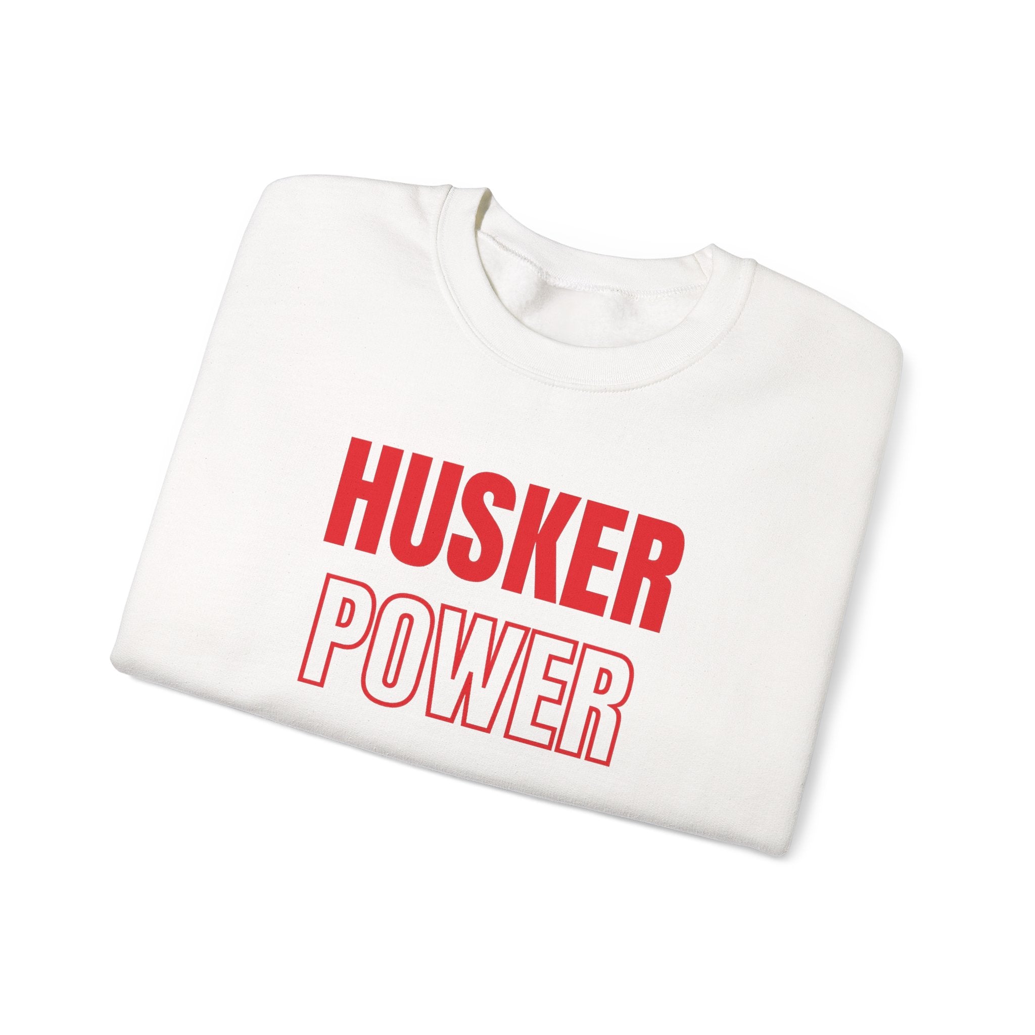 Crewneck Sweatshirt — "HUSKER POWER" Bold Red College Football Fan Pullover