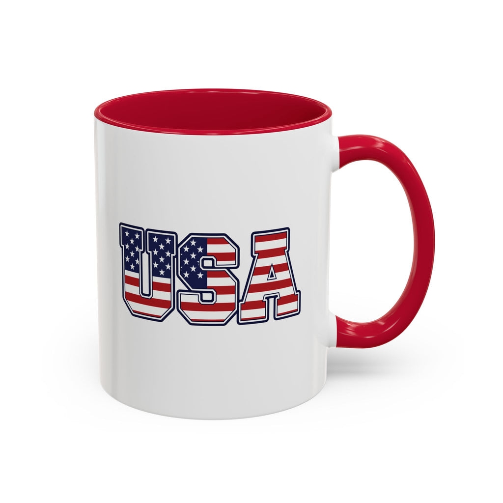 USA Flag Coffee Mug - Patriotic 11oz/15oz Color-Accent Ceramic