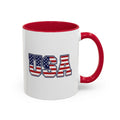USA Flag Coffee Mug - Patriotic 11oz/15oz Color-Accent Ceramic