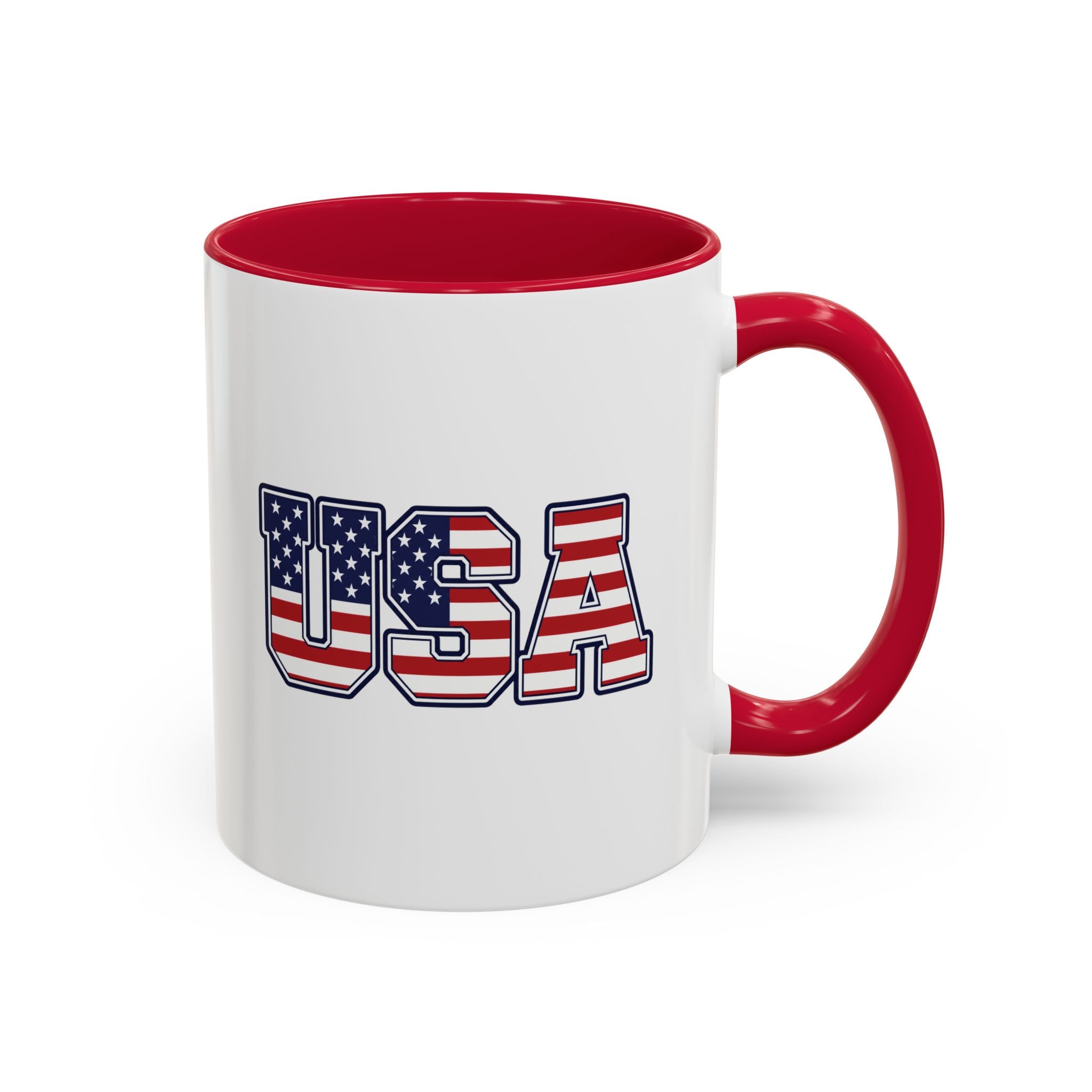 USA Flag Coffee Mug - Patriotic 11oz/15oz Color-Accent Ceramic