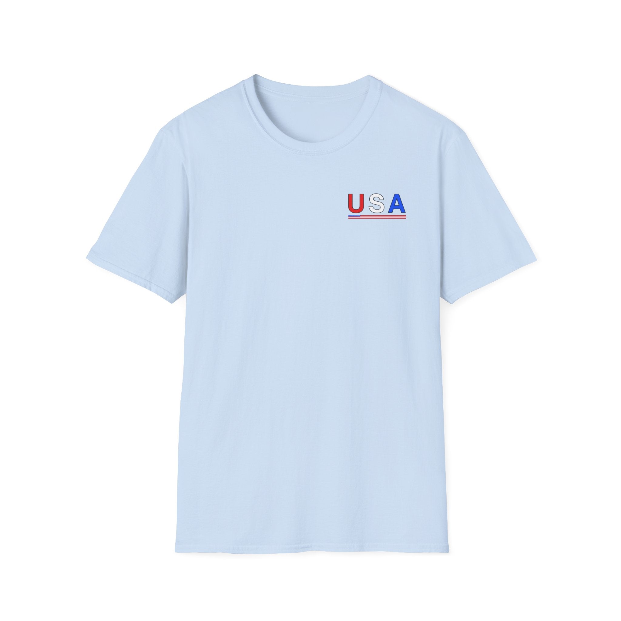 USA Minimalist Flag T-Shirt — Small Chest Logo, Patriotic 4th of July Tee