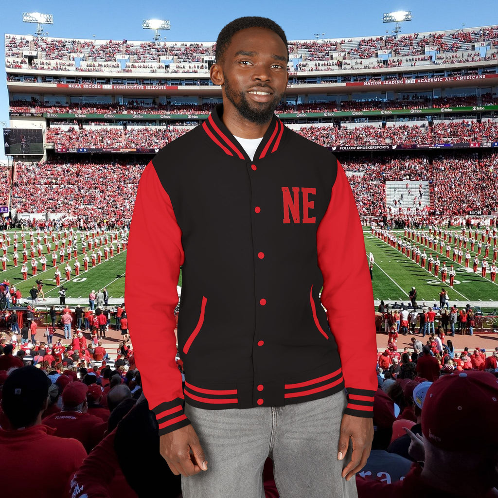 Nebraska Huskers Letterman Jacket - 'NE' Varsity Red & White Football Jacket
