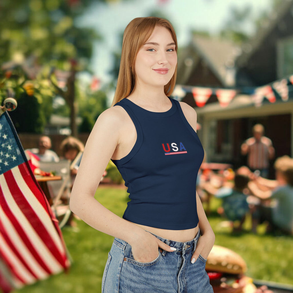 USA Racerback Tank Top — Patriotic Women's Cropped Tank for 4th of July