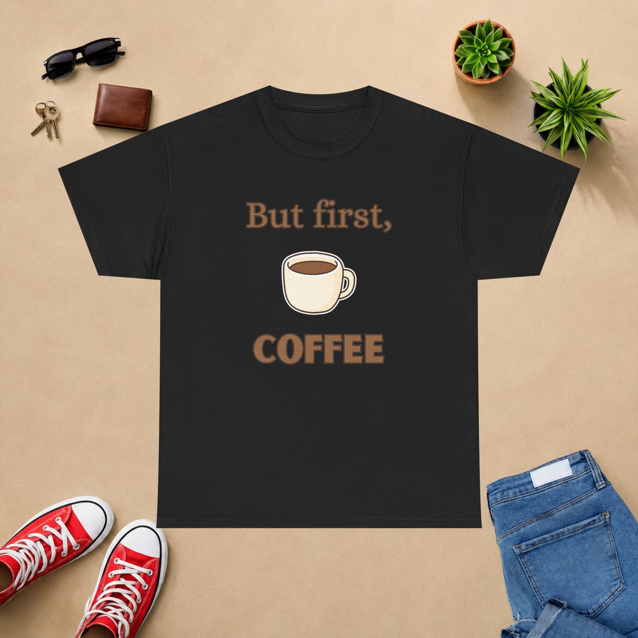 But First Coffee T‑Shirt — Funny Coffee Tee for Coffee Lovers