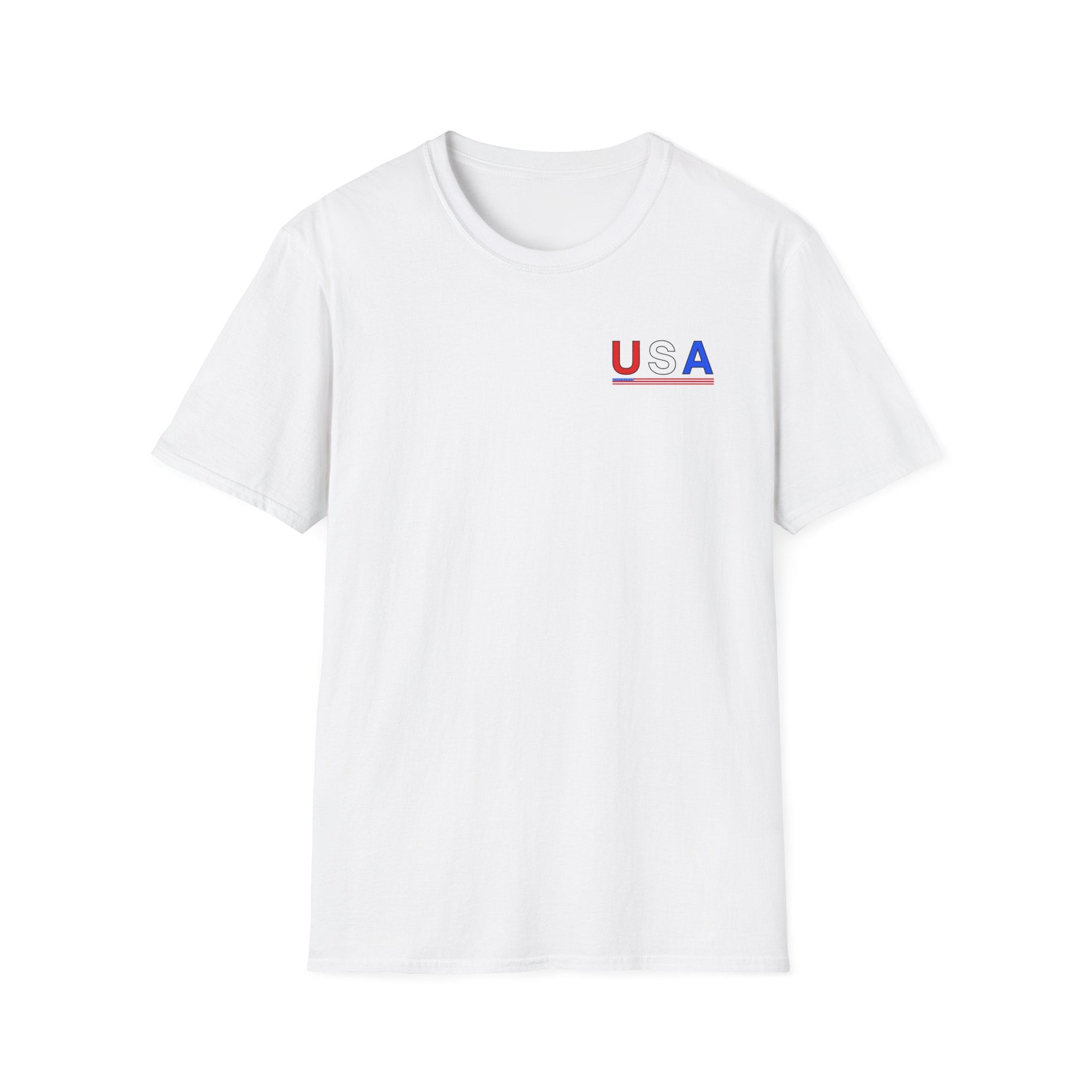 USA Minimalist Flag T-Shirt — Small Chest Logo, Patriotic 4th of July Tee