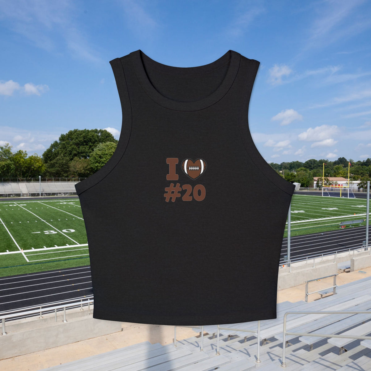 PERSONALIZABLE - Football Fan Racer Tank — “I  Heart #--” Women's Micro Rib Crop Top