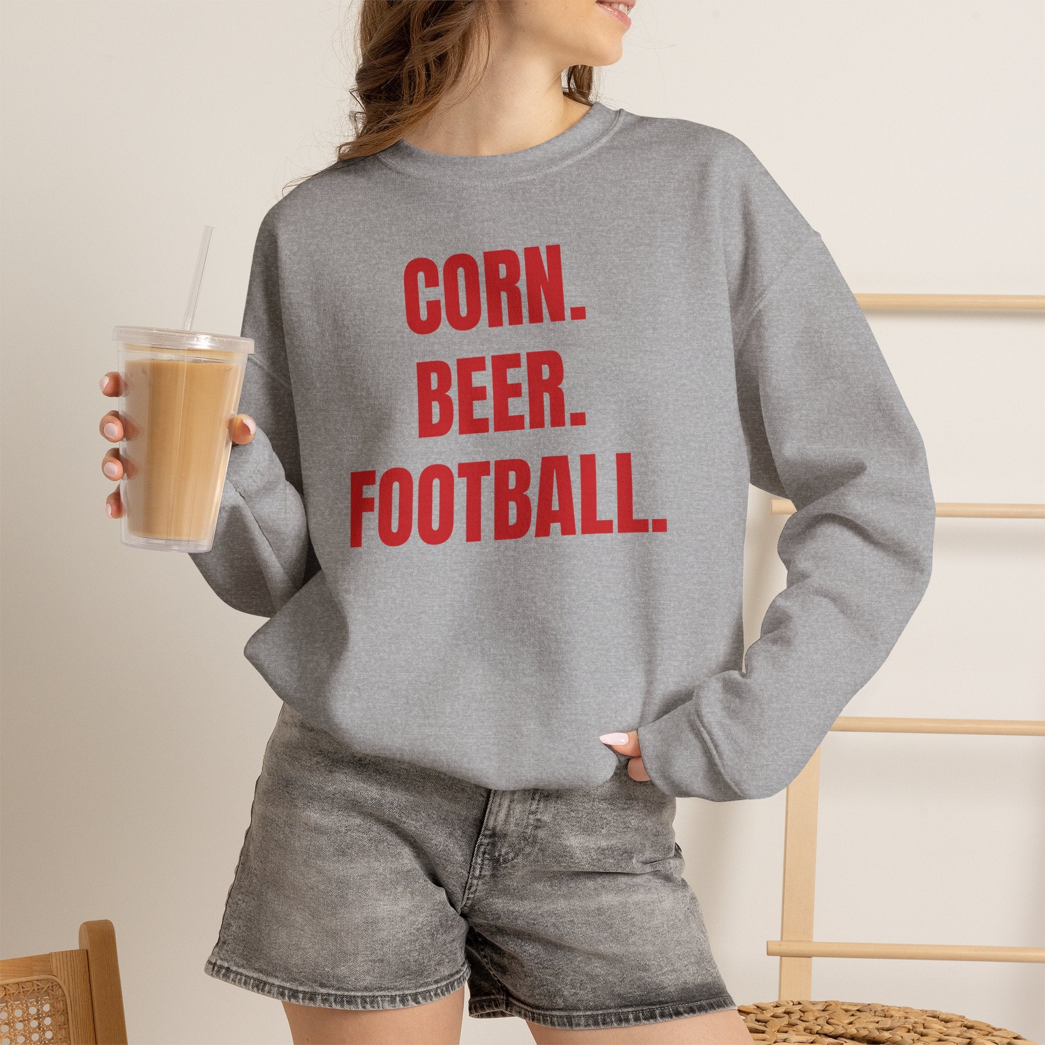 Corn. Beer. Football. Sweatshirt — Casual Game Day Crewneck