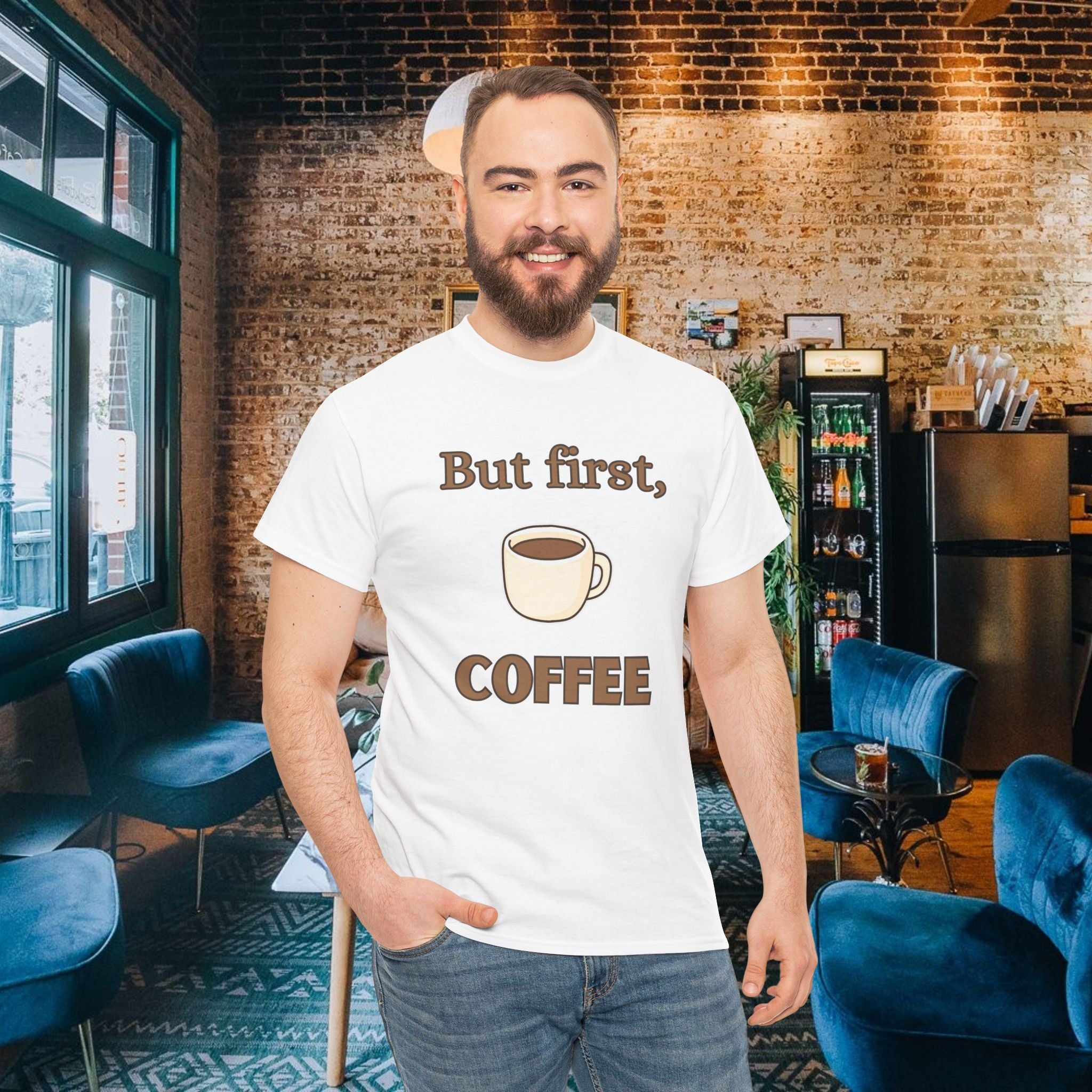 But First Coffee T‑Shirt — Funny Coffee Tee for Coffee Lovers