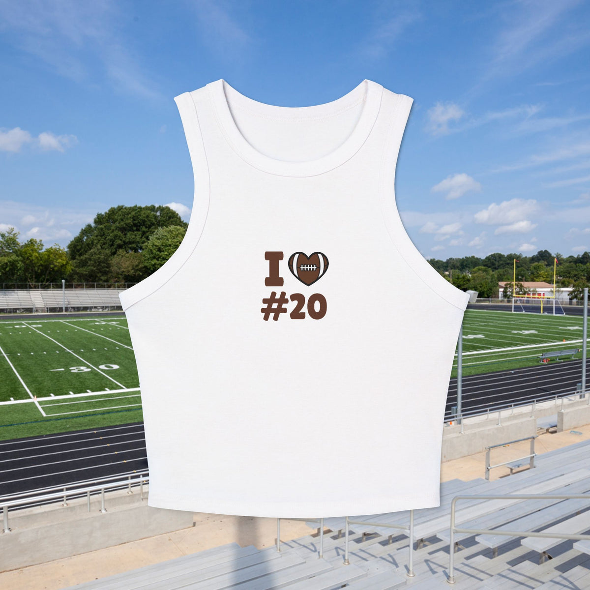 PERSONALIZABLE - Football Fan Racer Tank — “I  Heart #--” Women's Micro Rib Crop Top