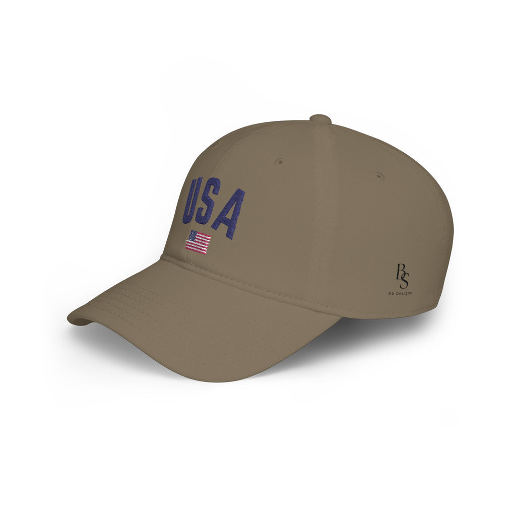 USA Flag Embroidered Baseball Cap – Low Profile Khaki Dad Hat