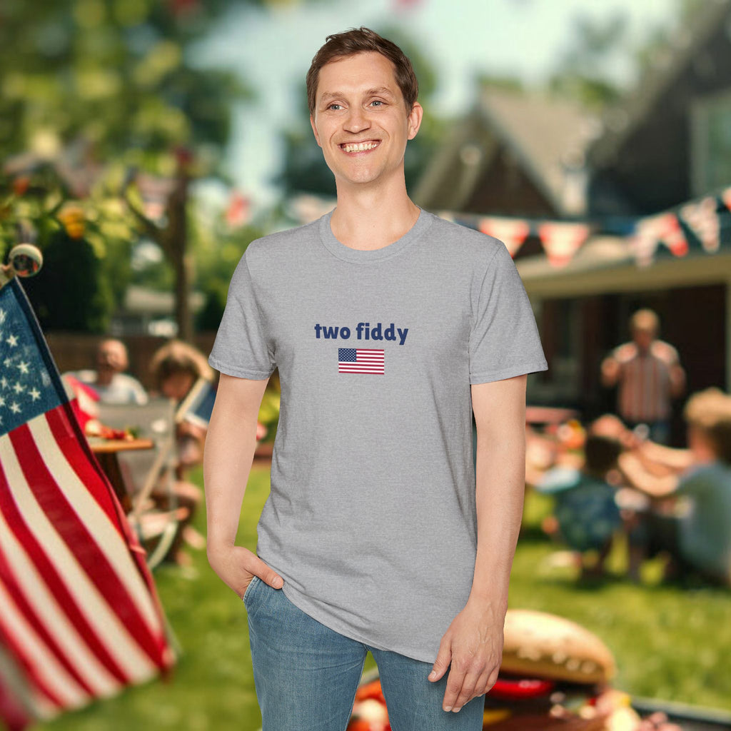 T-Shirt “two fiddy” Patriotic American Flag Tee — Funny Casual USA Pride Shirt