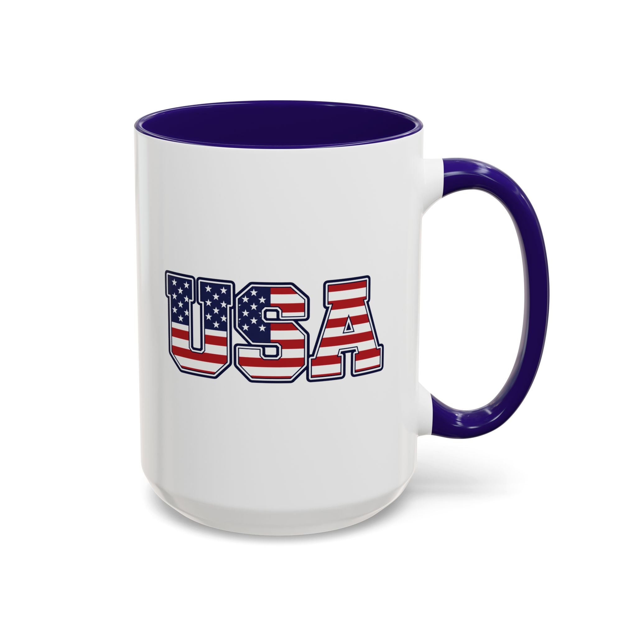 USA Flag Coffee Mug - Patriotic 11oz/15oz Color-Accent Ceramic