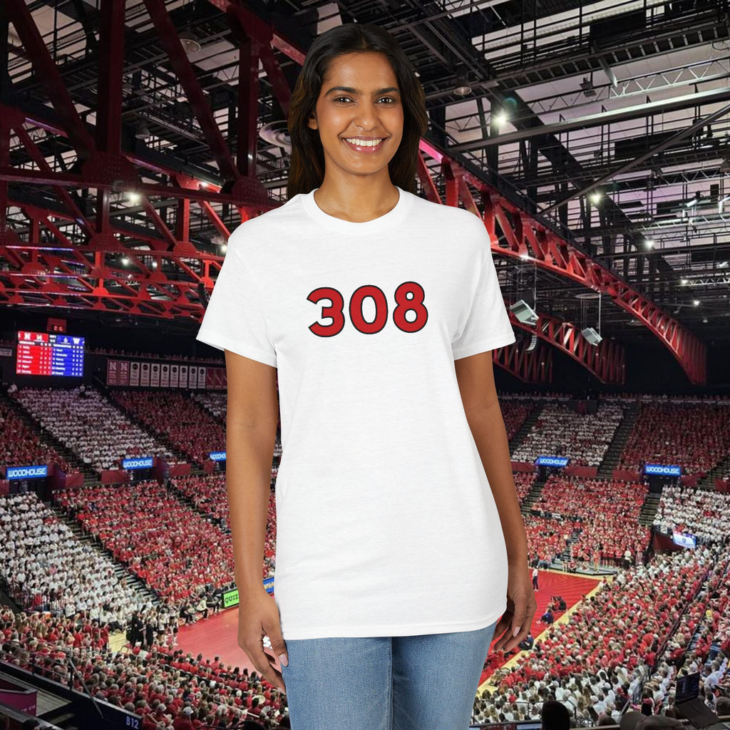 308 Number Tee — Simple Red Athletic Graphic T-Shirt