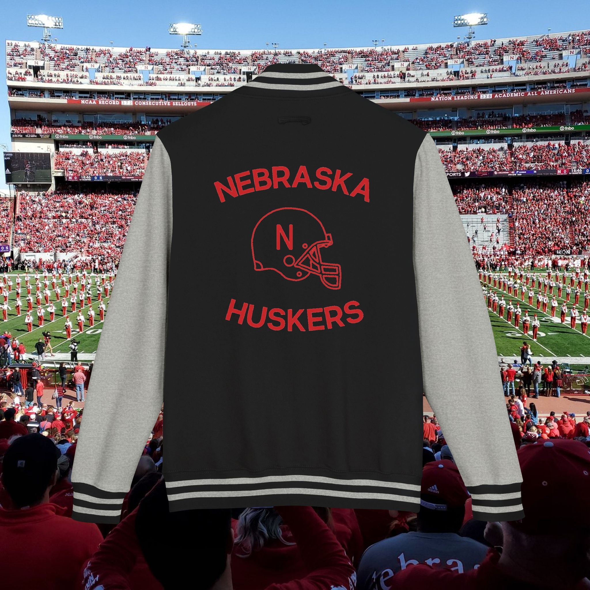 Nebraska Huskers Letterman Jacket - 'NE' Varsity Red & White Football Jacket