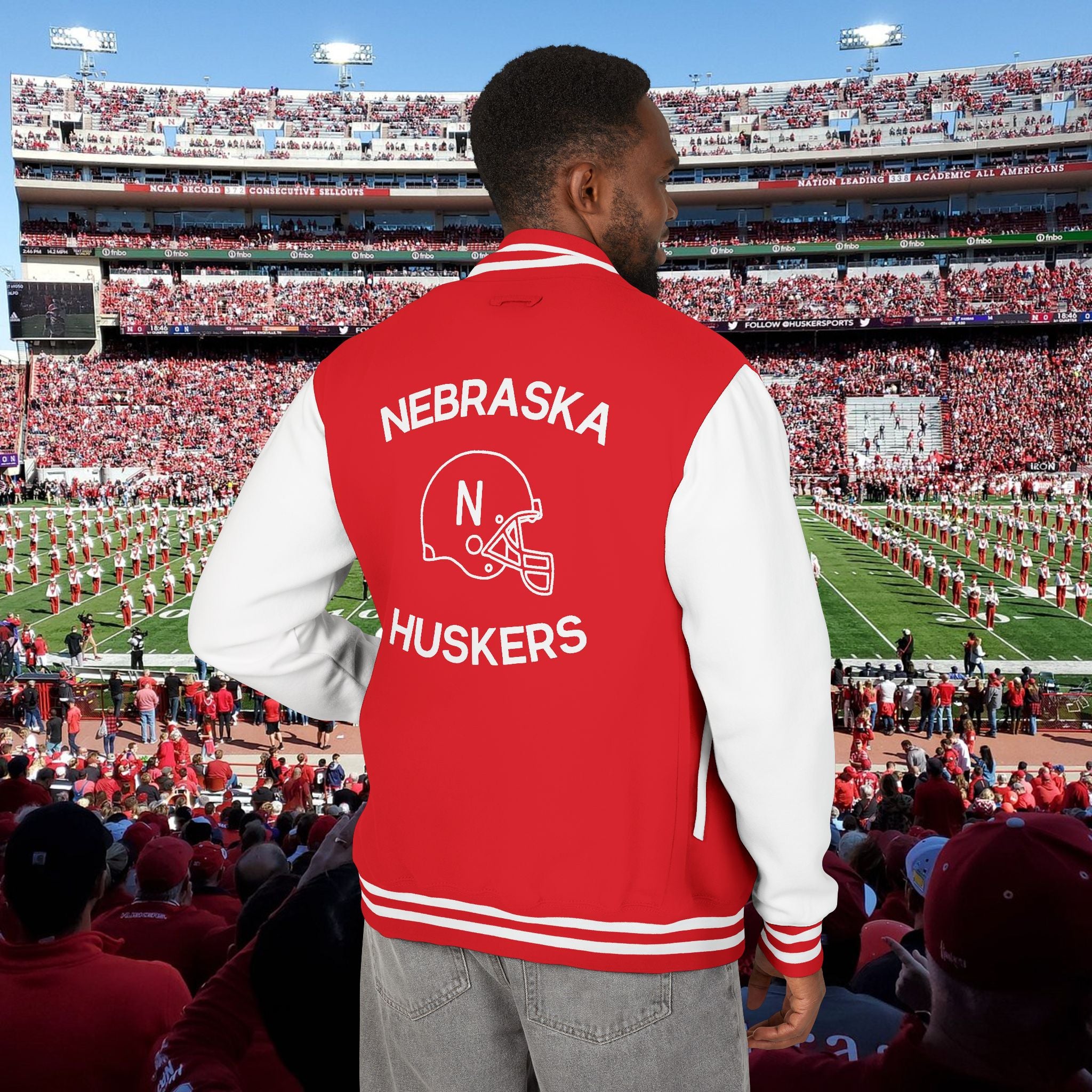 Nebraska Huskers Letterman Jacket - 'NE' Varsity Red & White Football Jacket