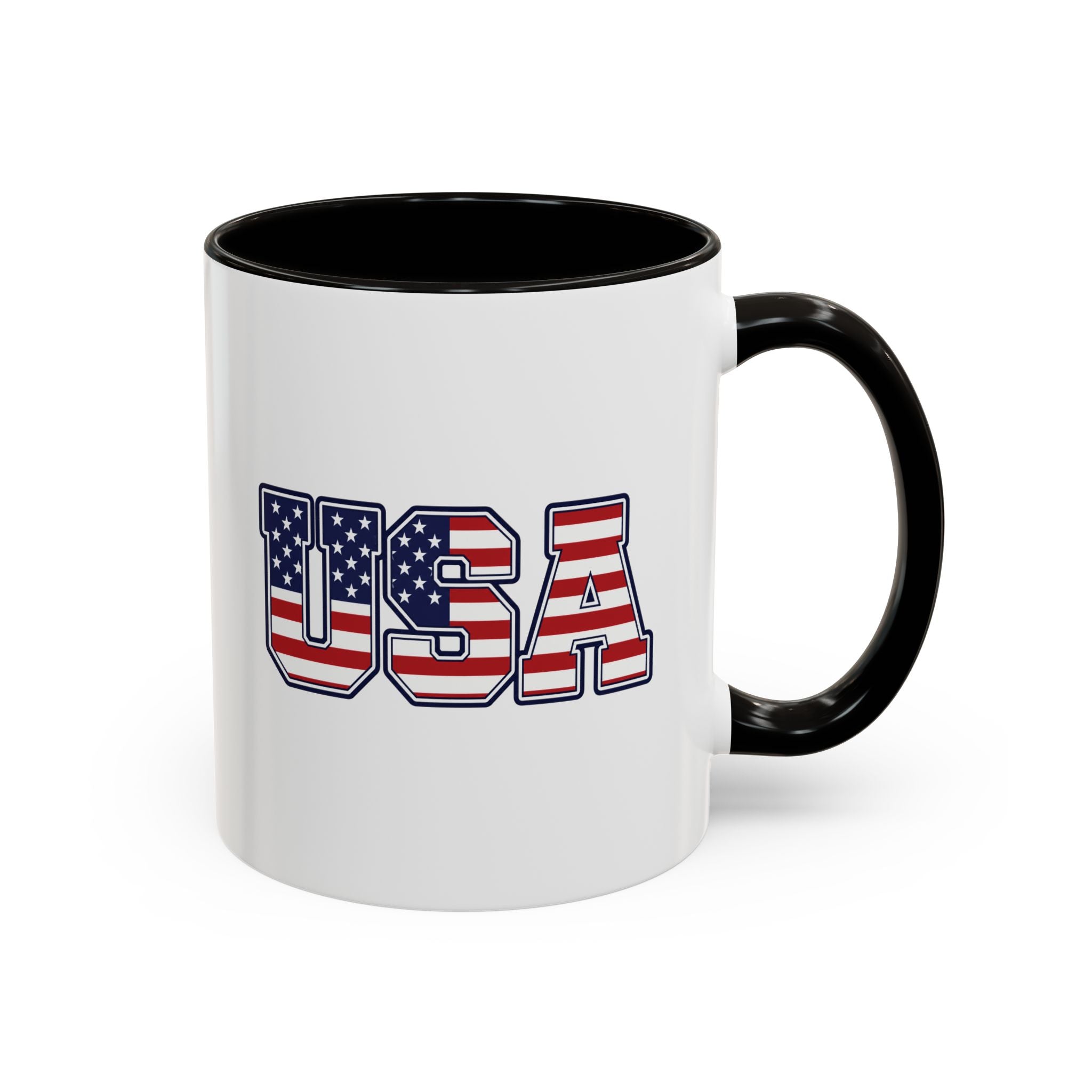 USA Flag Coffee Mug - Patriotic 11oz/15oz Color-Accent Ceramic