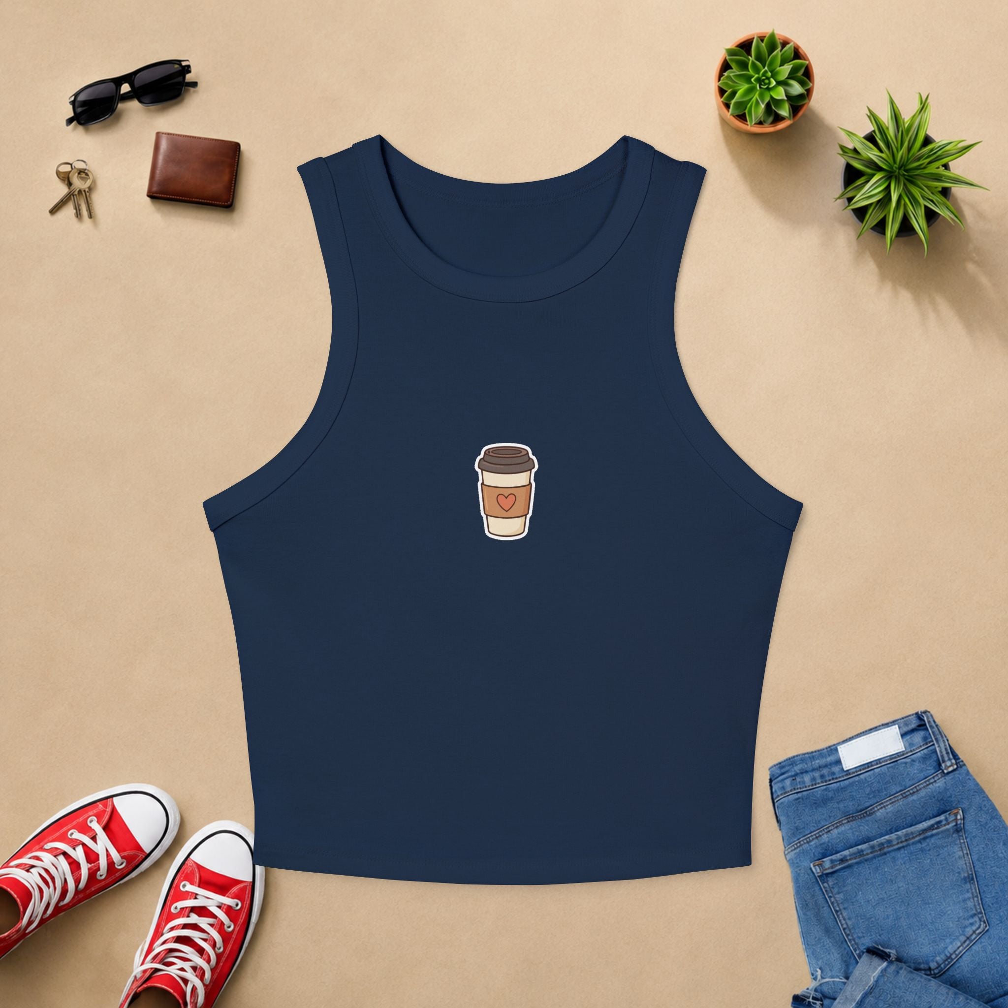 Coffee Cup Racerback Tank Top — Minimal Cute Coffee Graphic