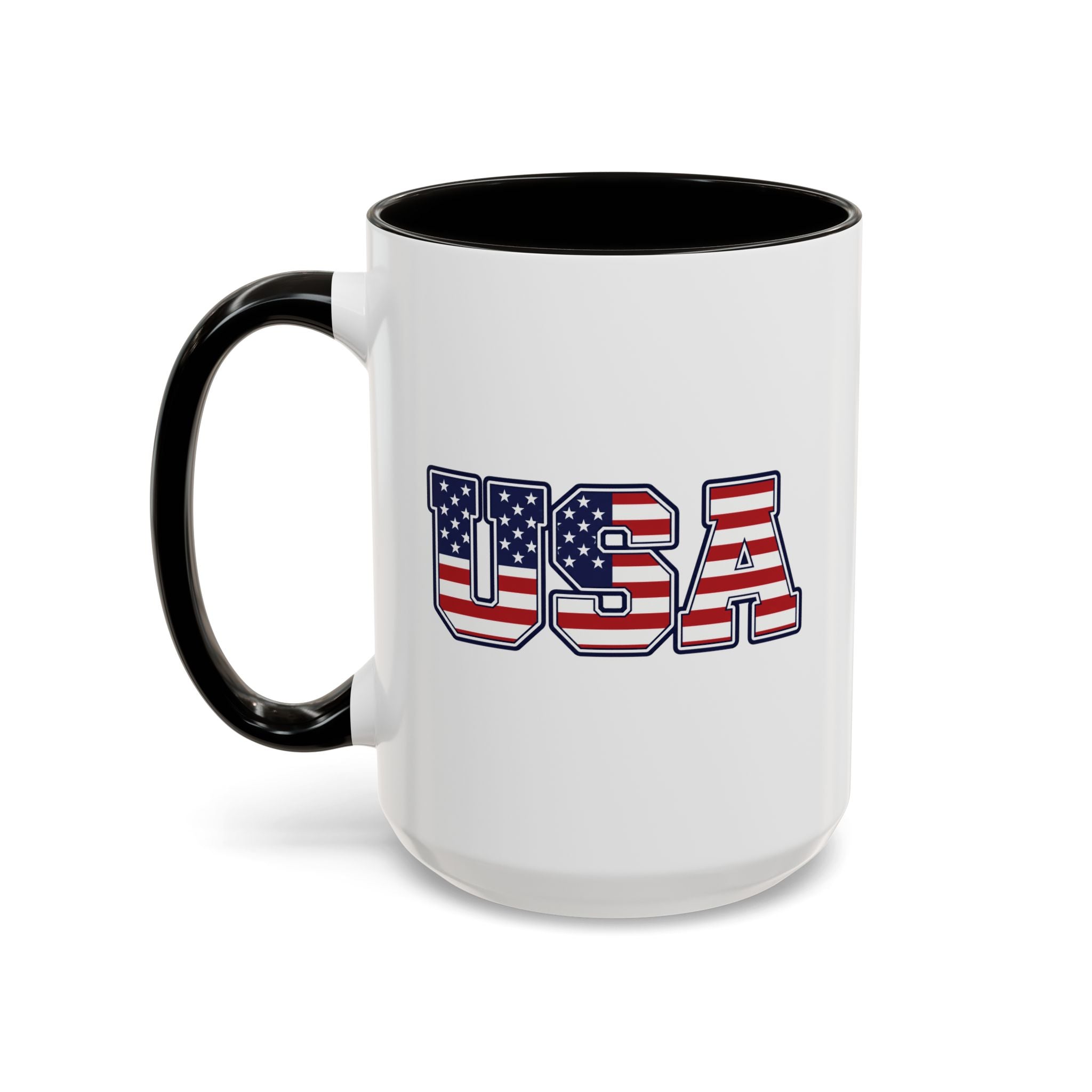 USA Flag Coffee Mug - Patriotic 11oz/15oz Color-Accent Ceramic