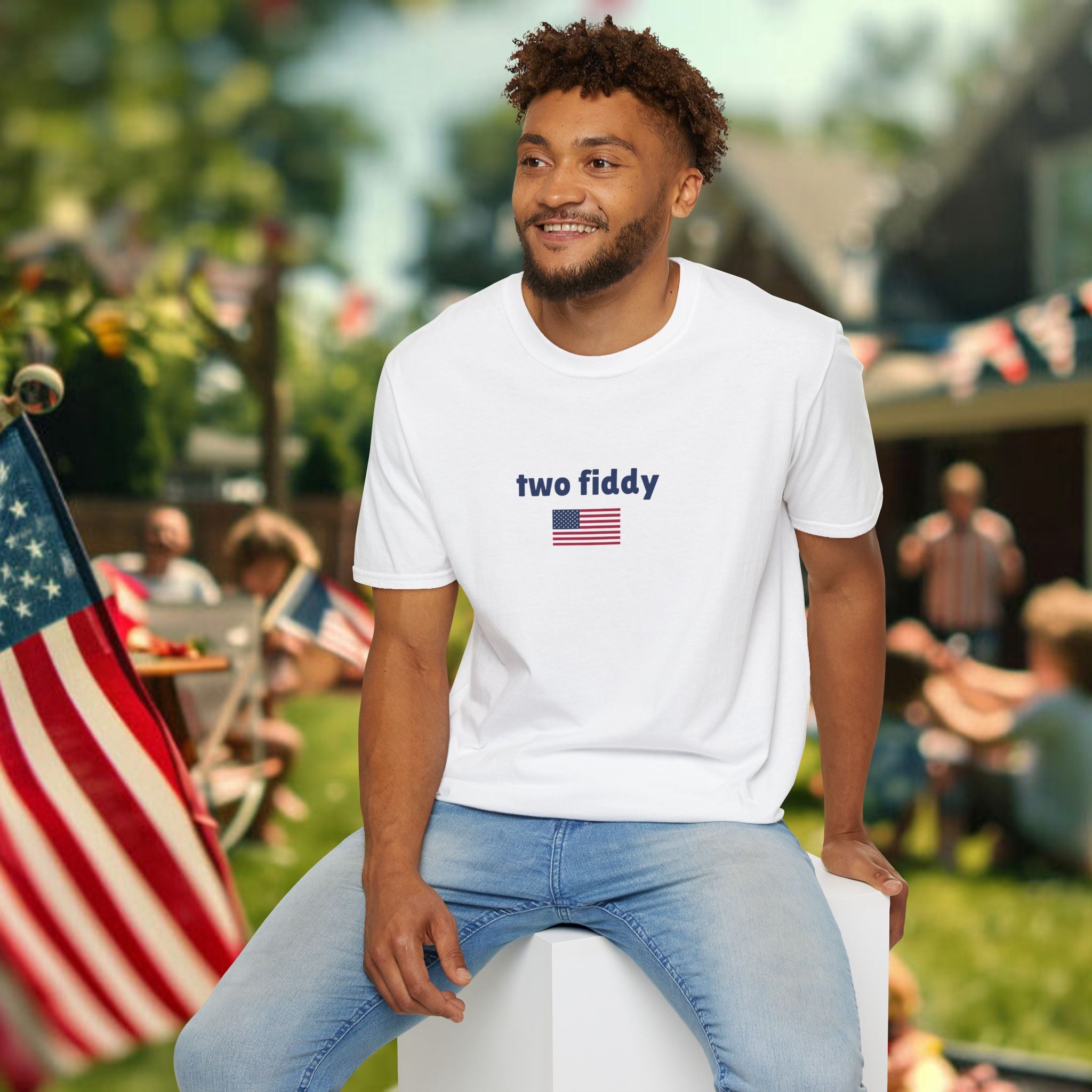 T-Shirt “two fiddy” Patriotic American Flag Tee — Funny Casual USA Pride Shirt
