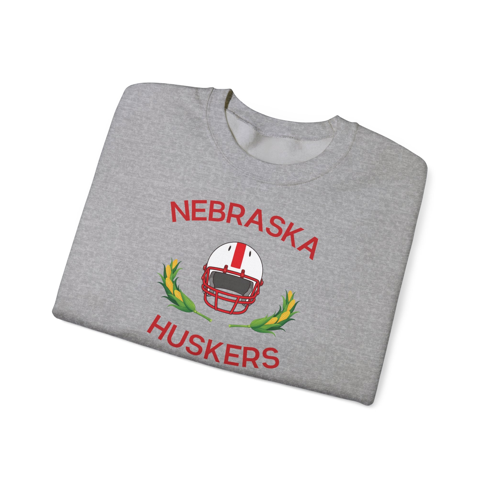 Nebraska Huskers Football Crewneck Sweatshirt – Helmet & Corn Design