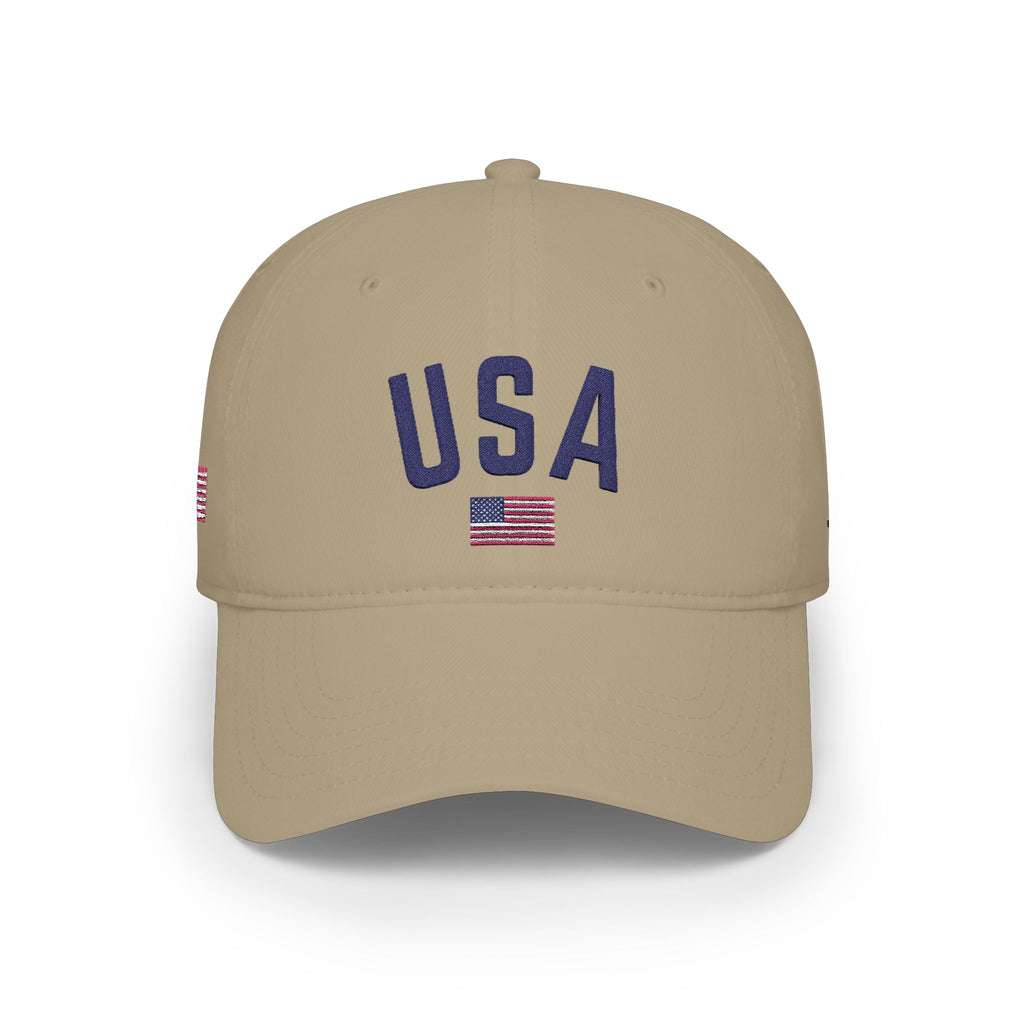 USA Flag Embroidered Baseball Cap – Low Profile Khaki Dad Hat