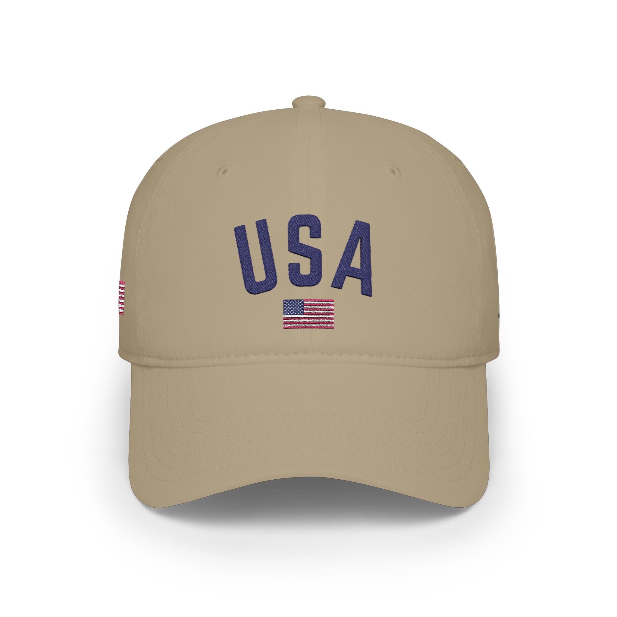 USA Flag Embroidered Baseball Cap – Low Profile Khaki Dad Hat
