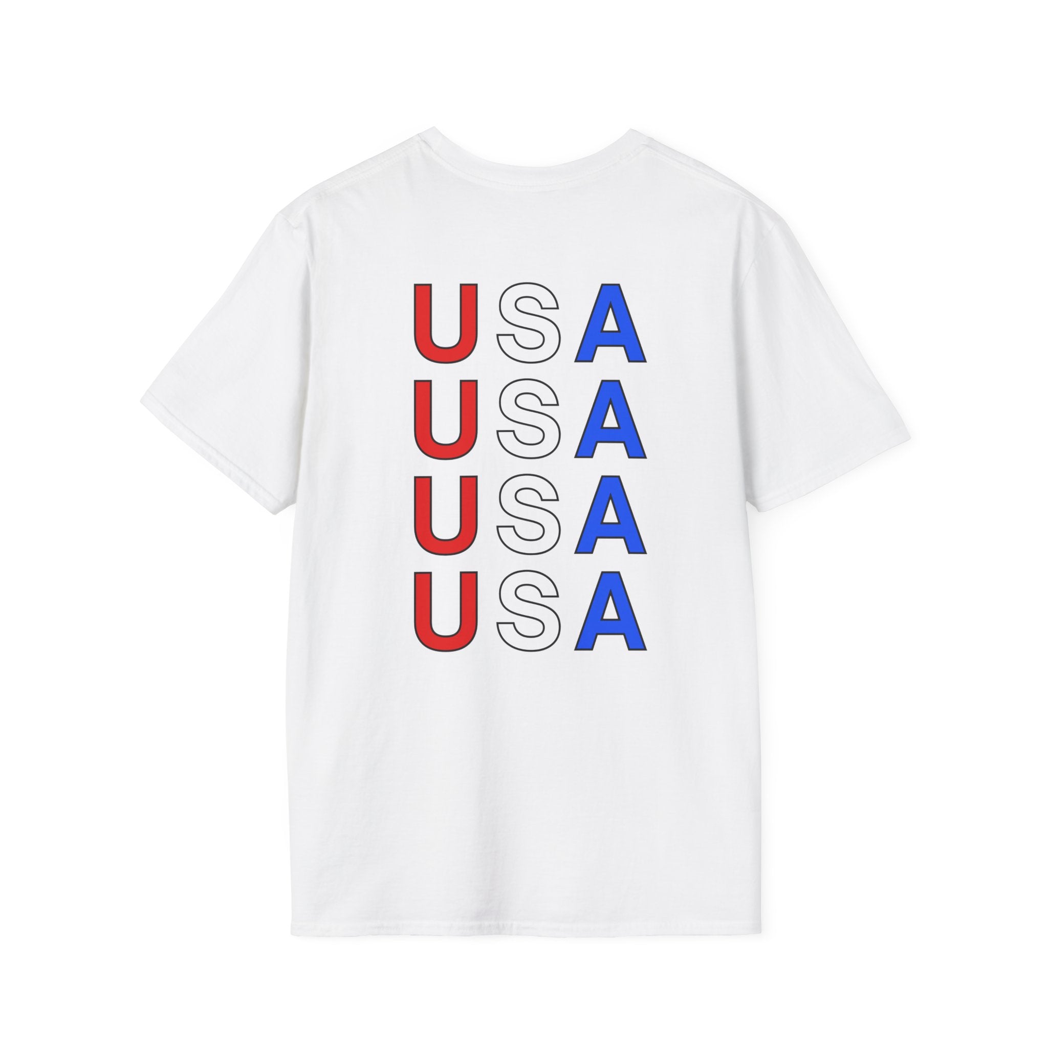 USA Minimalist Flag T-Shirt — Small Chest Logo, Patriotic 4th of July Tee