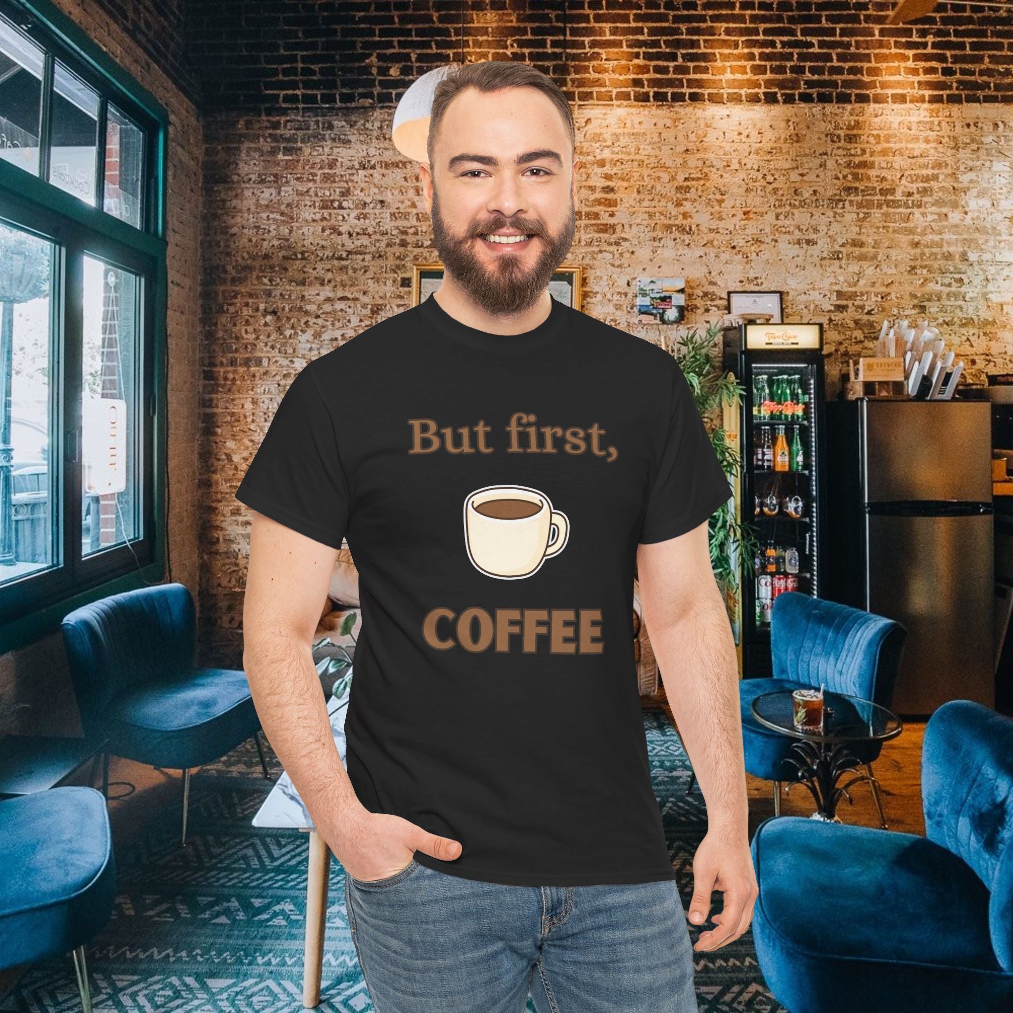 But First Coffee T‑Shirt — Funny Coffee Tee for Coffee Lovers