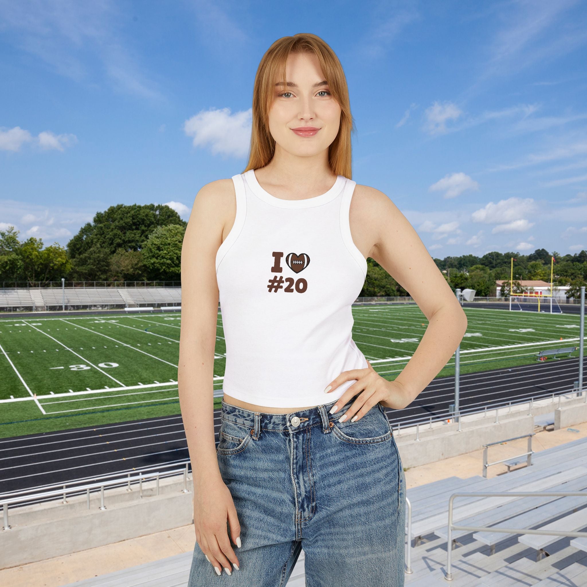 PERSONALIZABLE - Football Fan Racer Tank — “I  Heart #--” Women's Micro Rib Crop Top