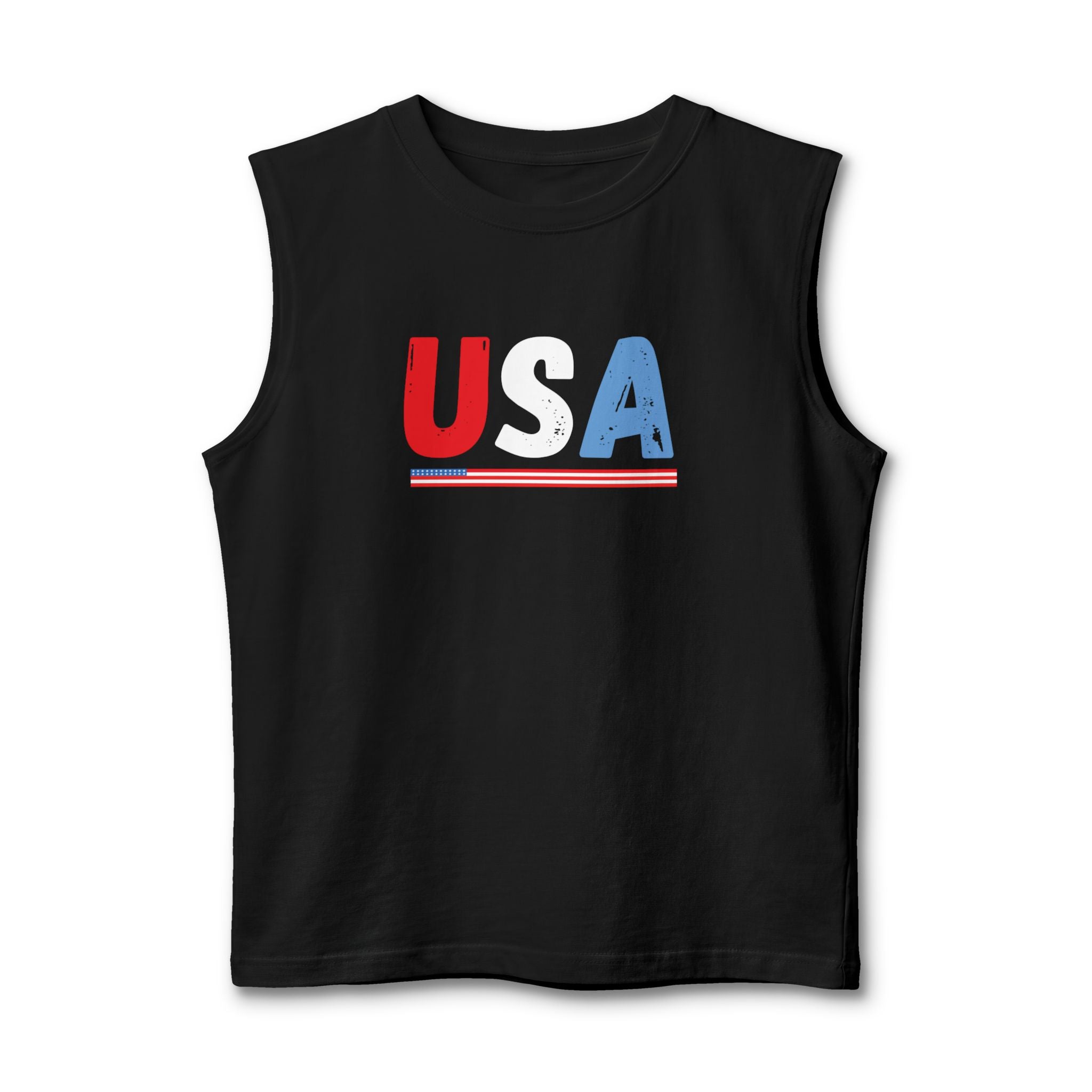 USA Retro Stripe Muscle Tank — Patriotic Fourth of July Tee