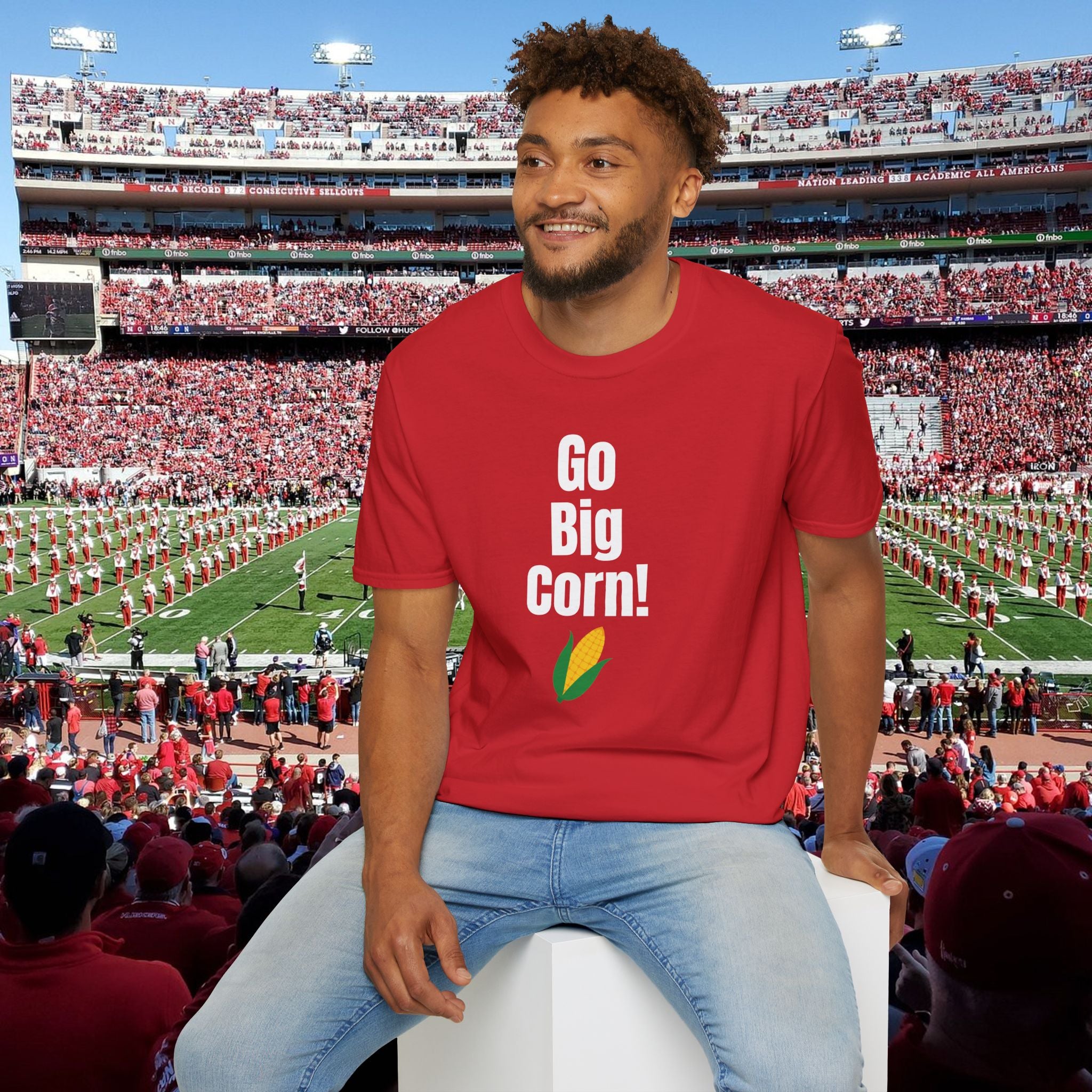 Go Big Corn! T-Shirt — Funny Corn Graphic Tee for Farmers and Nebraska Fans