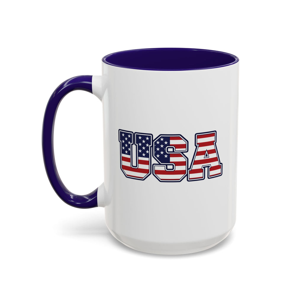 USA Flag Coffee Mug - Patriotic 11oz/15oz Color-Accent Ceramic