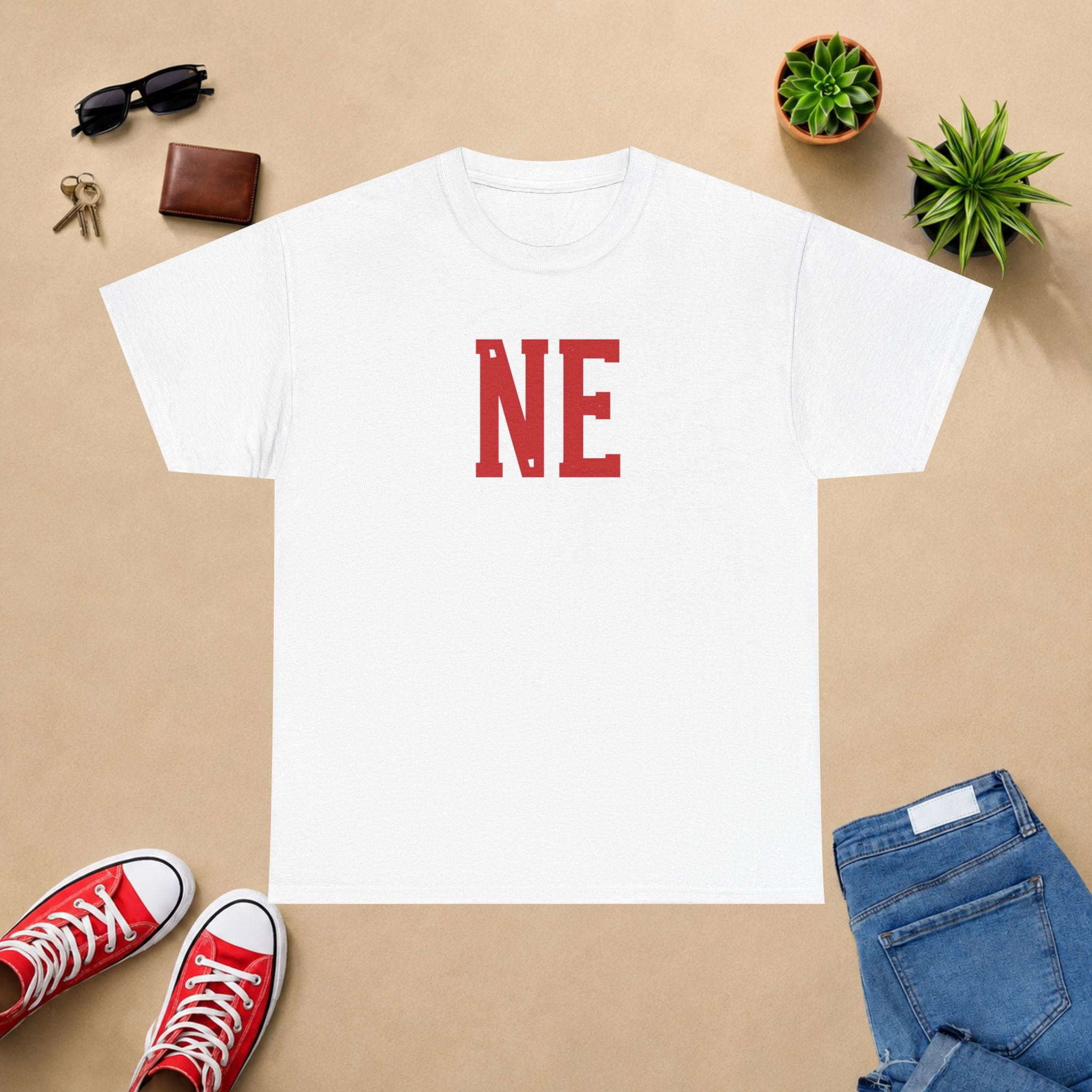 NE Letter T-Shirt — Minimal Red Initial Graphic Tee