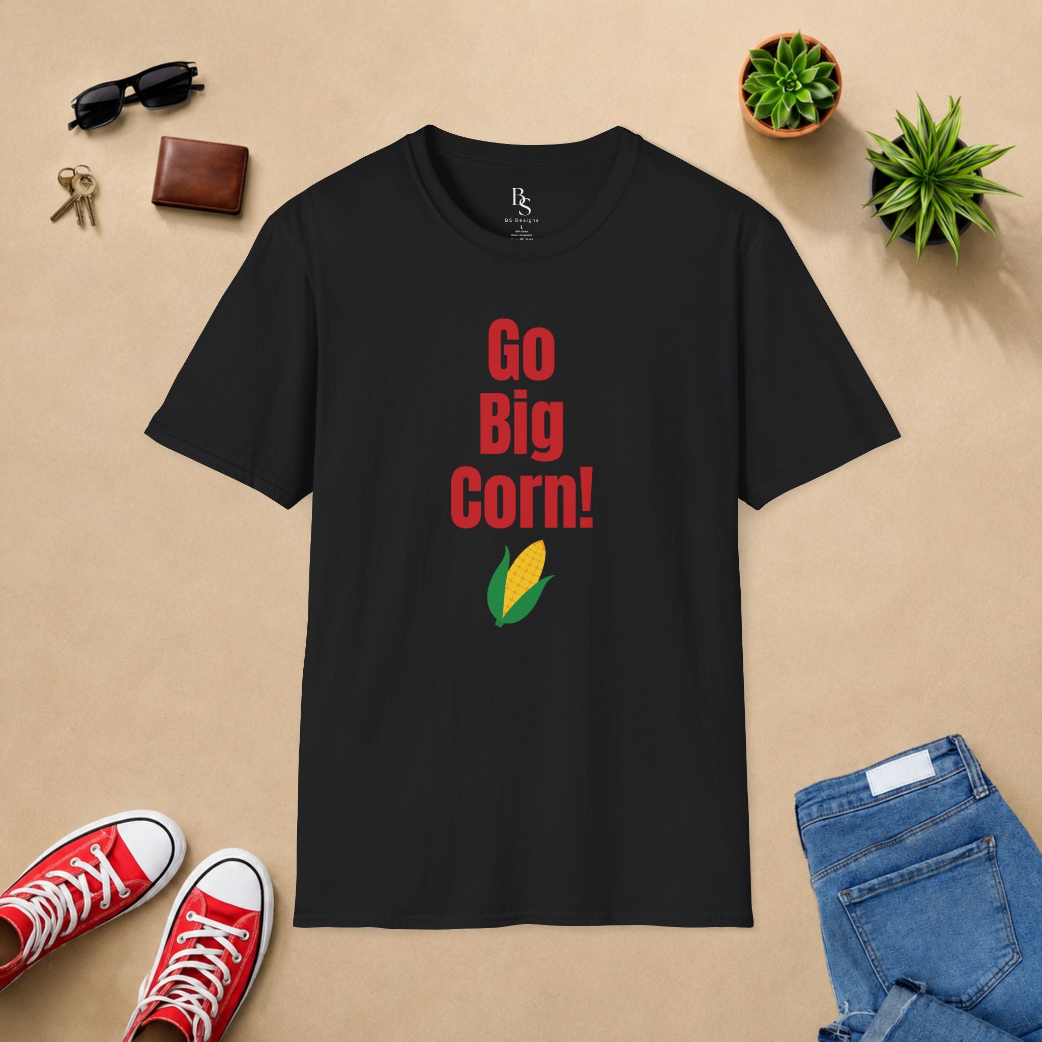 Go Big Corn! T-Shirt — Funny Corn Graphic Tee for Farmers and Nebraska Fans