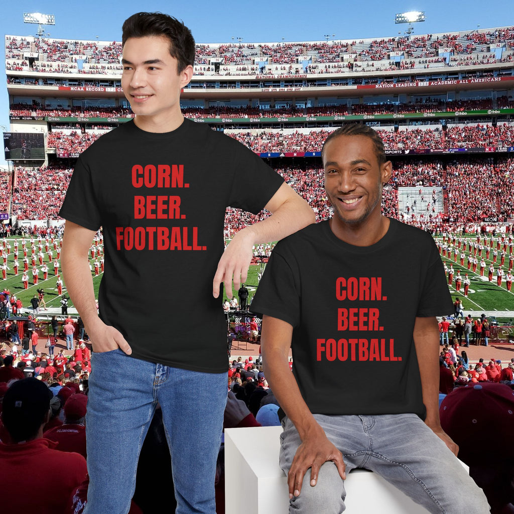 Corn. Beer. Football. T-Shirt — Tailgate & Fall Harvest Game Day Tee