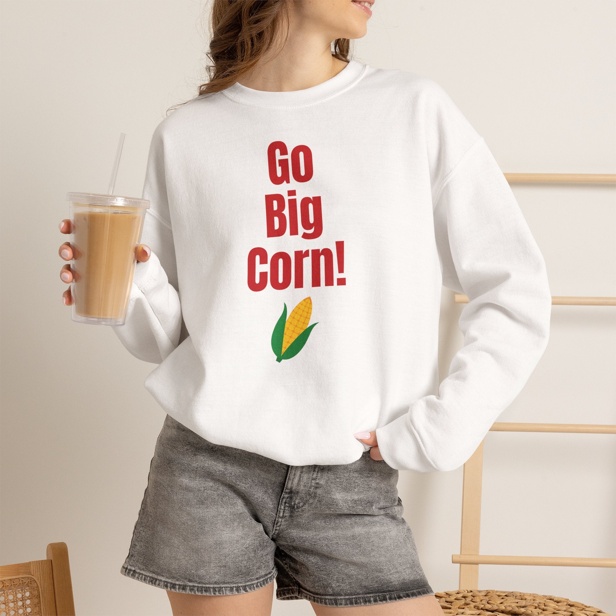 Go Big Corn! Unisex Crewneck Sweatshirt — Funny Corn Graphic Pullover for Corn Lovers & Nebraska Fans