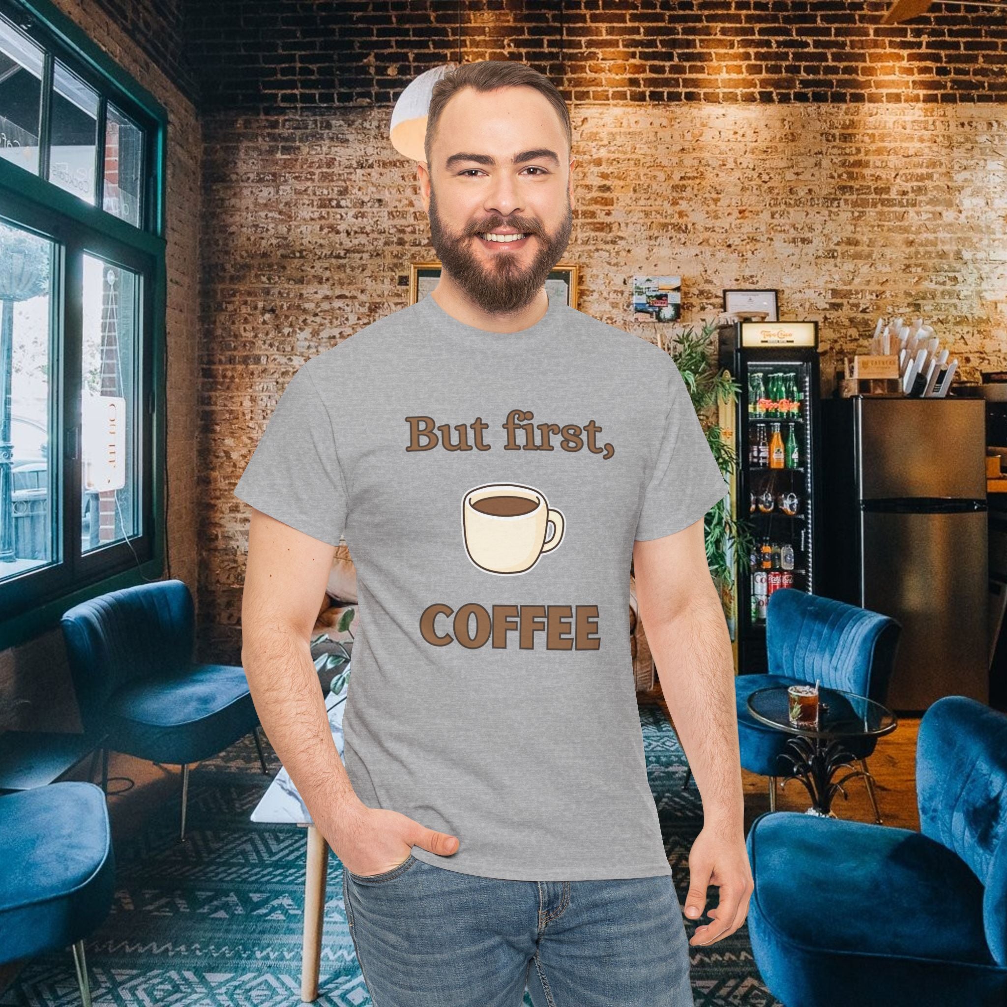But First Coffee T‑Shirt — Funny Coffee Tee for Coffee Lovers