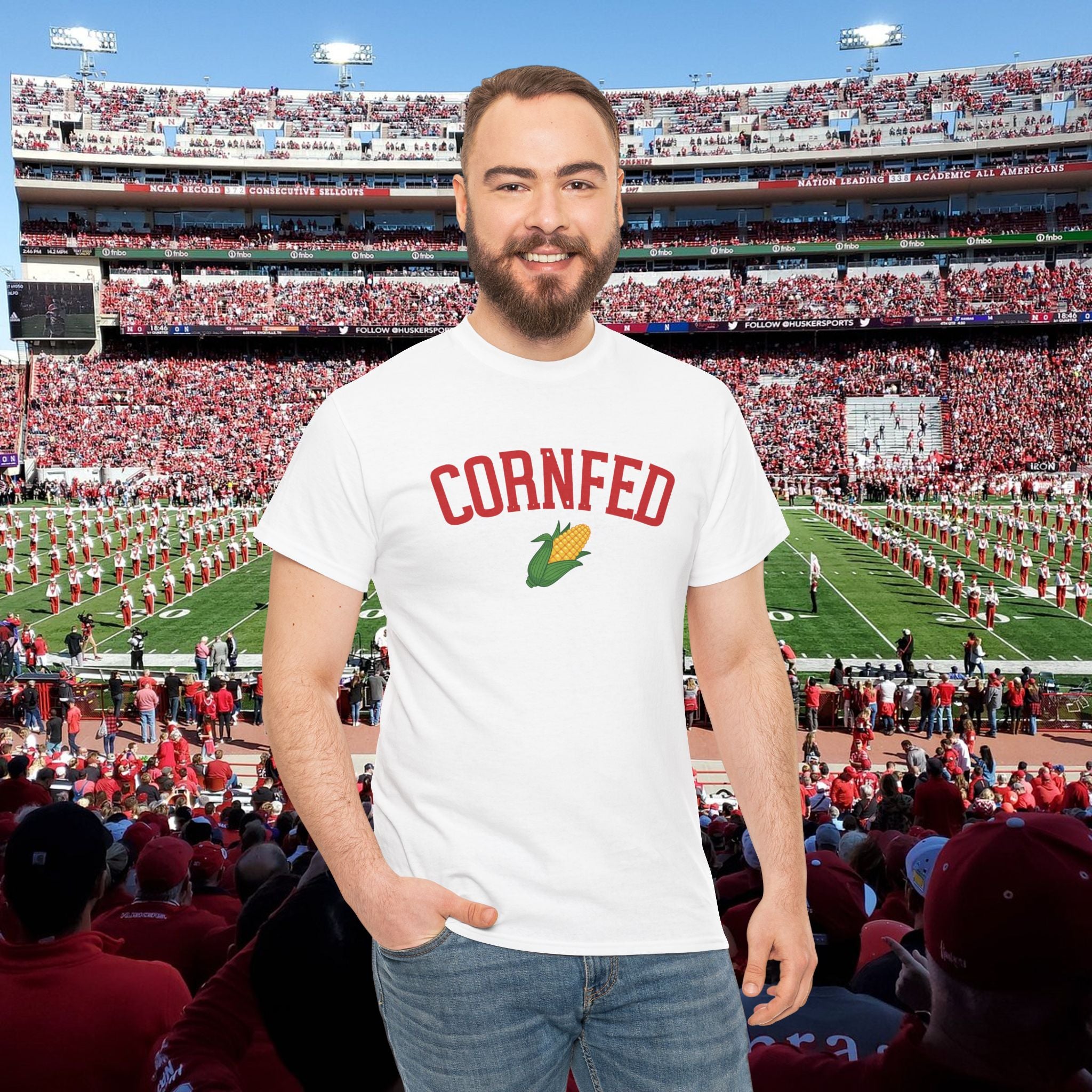 Cornfed Corn Tee — Retro Farm Graphic T-Shirt for Nebraska Fans