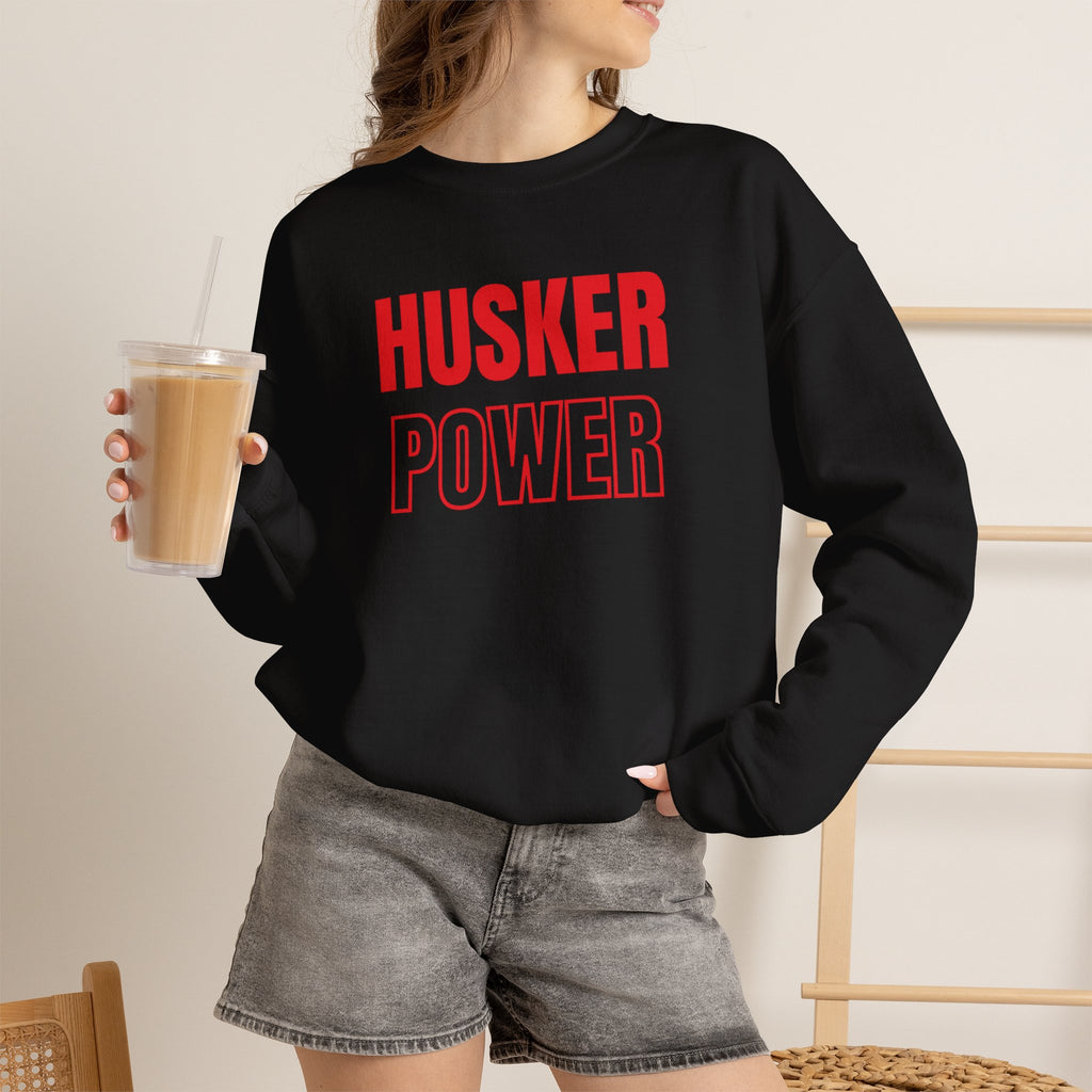 Crewneck Sweatshirt — "HUSKER POWER" Bold Red College Football Fan Pullover