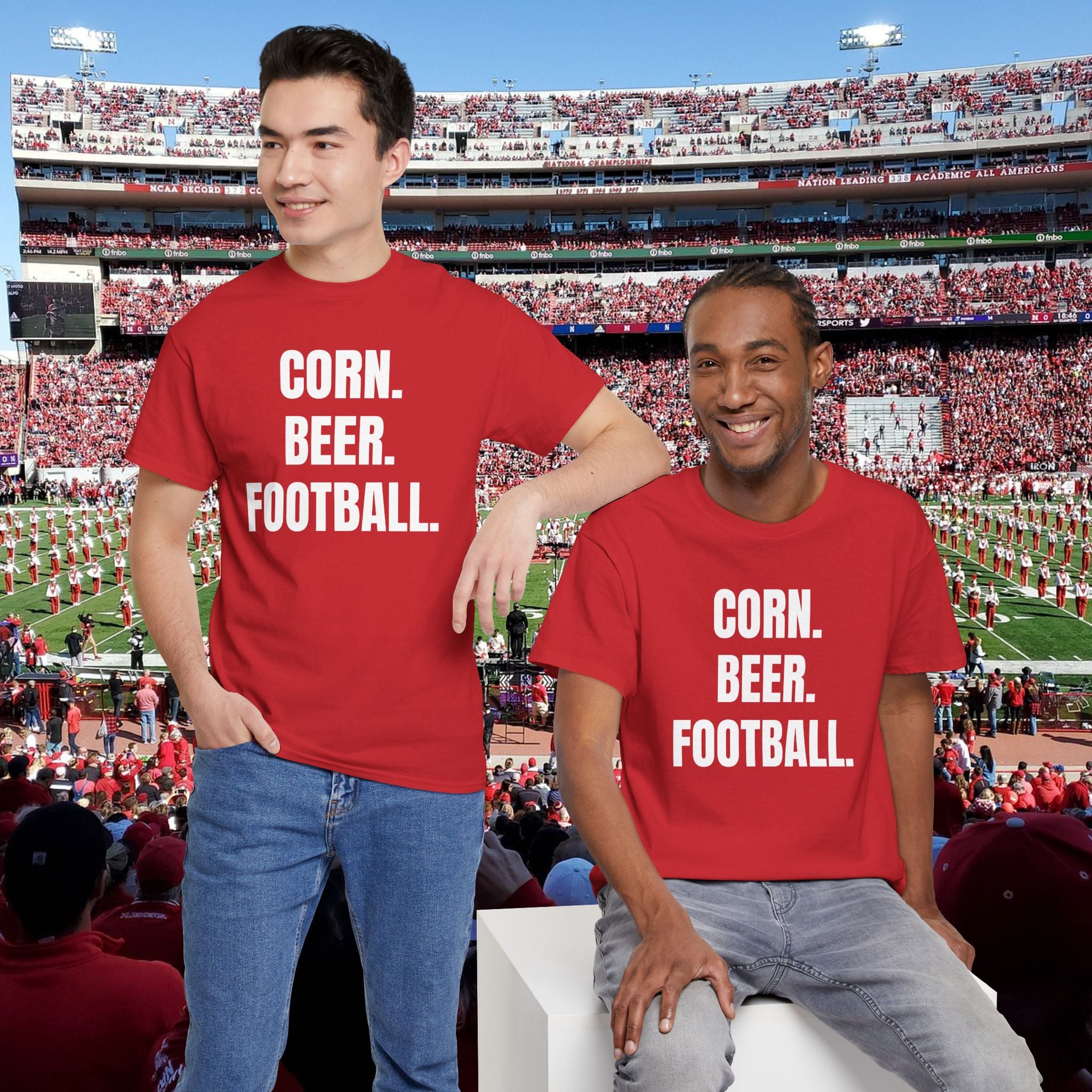 Corn. Beer. Football. T-Shirt — Tailgate & Fall Harvest Game Day Tee